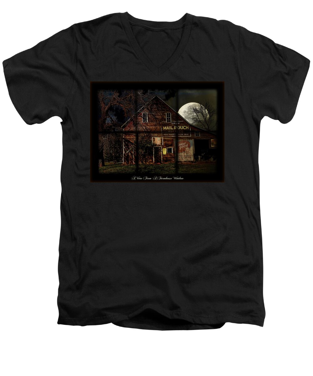 Farmhouse Men's V-Neck T-Shirt featuring the photograph Farmhouse Window by John Anderson
