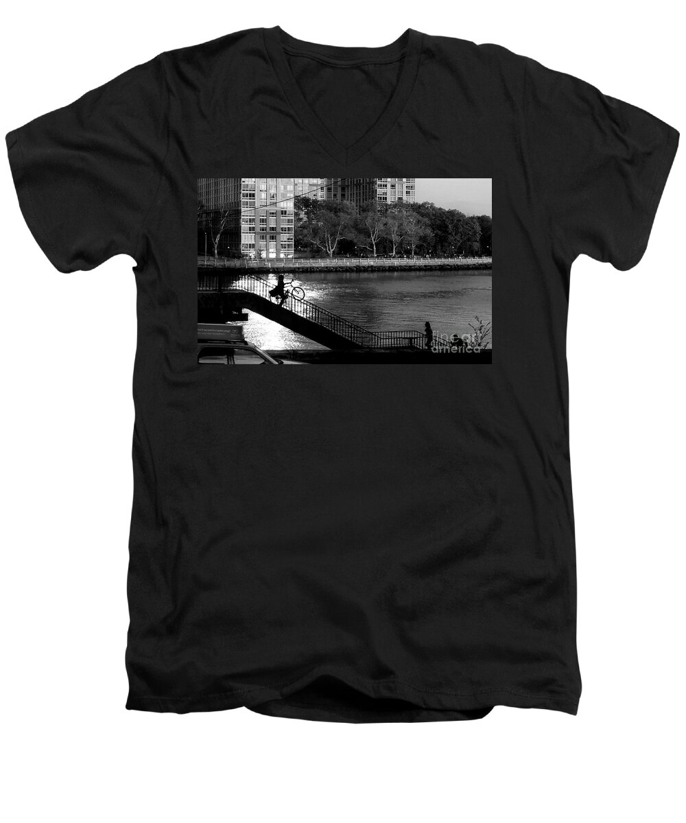 Bicycle Men's V-Neck T-Shirt featuring the photograph Cyclists in the Sun by Miriam Danar