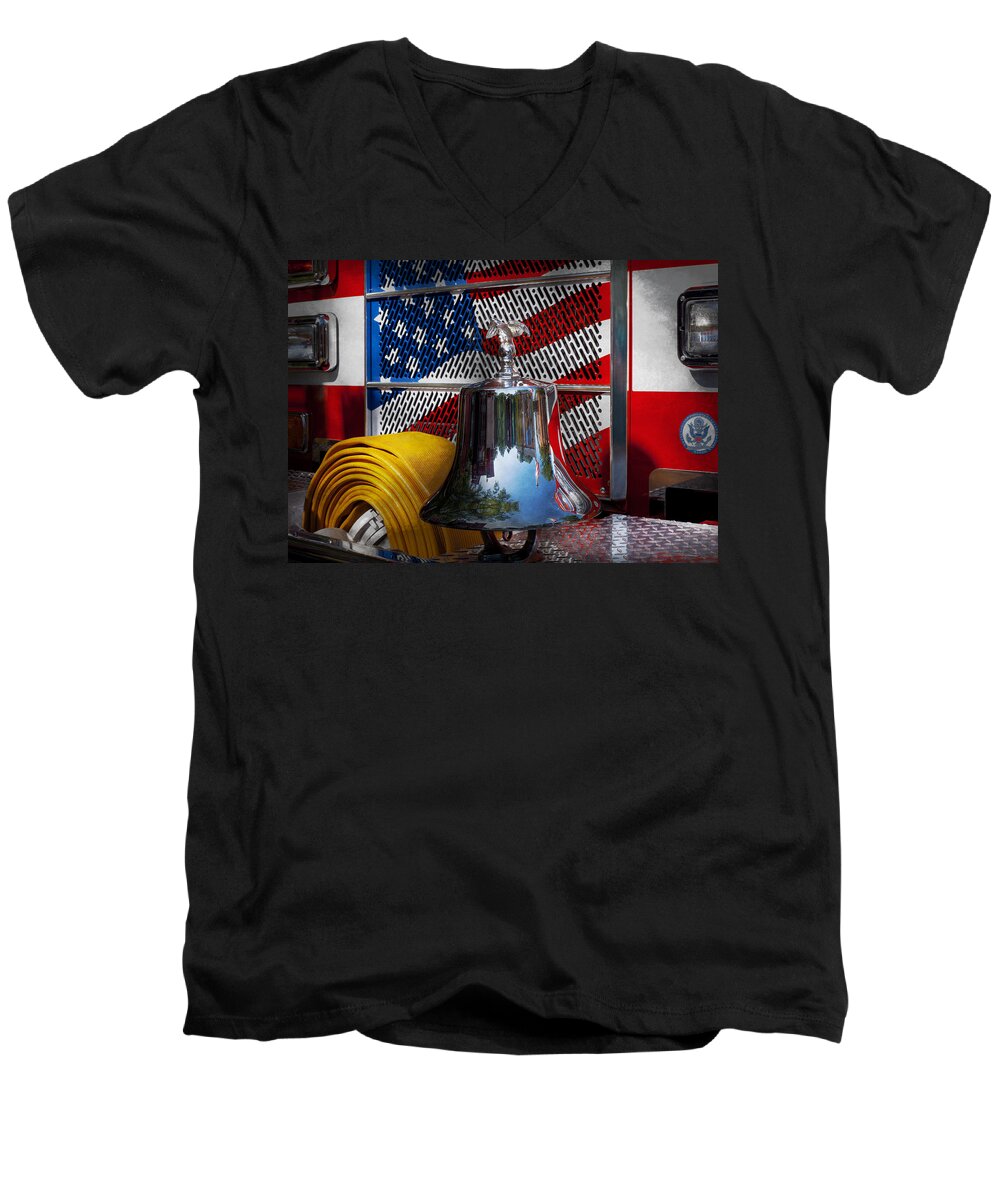 Fire Men's V-Neck T-Shirt featuring the photograph Fireman - Red Hot by Mike Savad