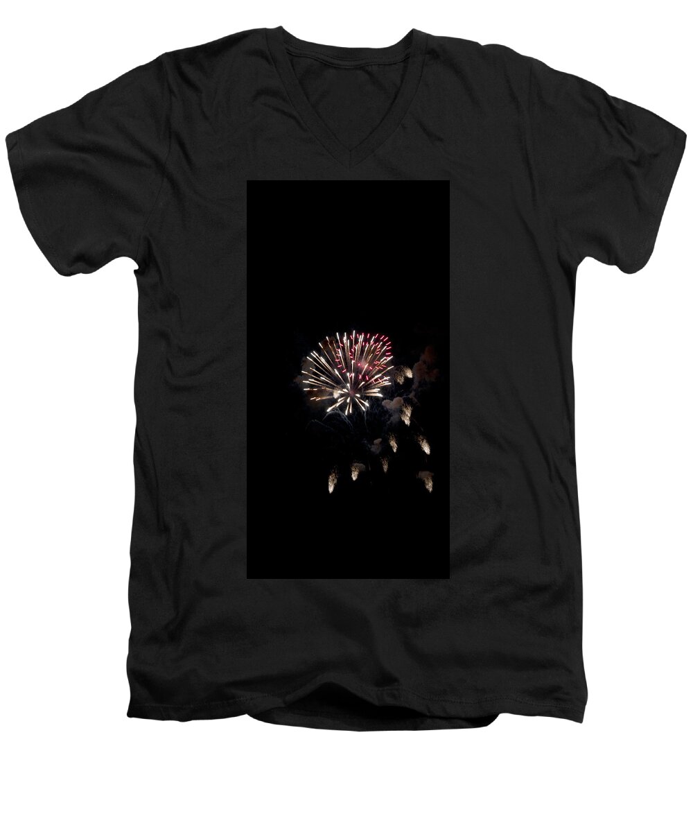 Fireworks Men's V-Neck T-Shirt featuring the photograph Fireworks at Night by Edward Hawkins II