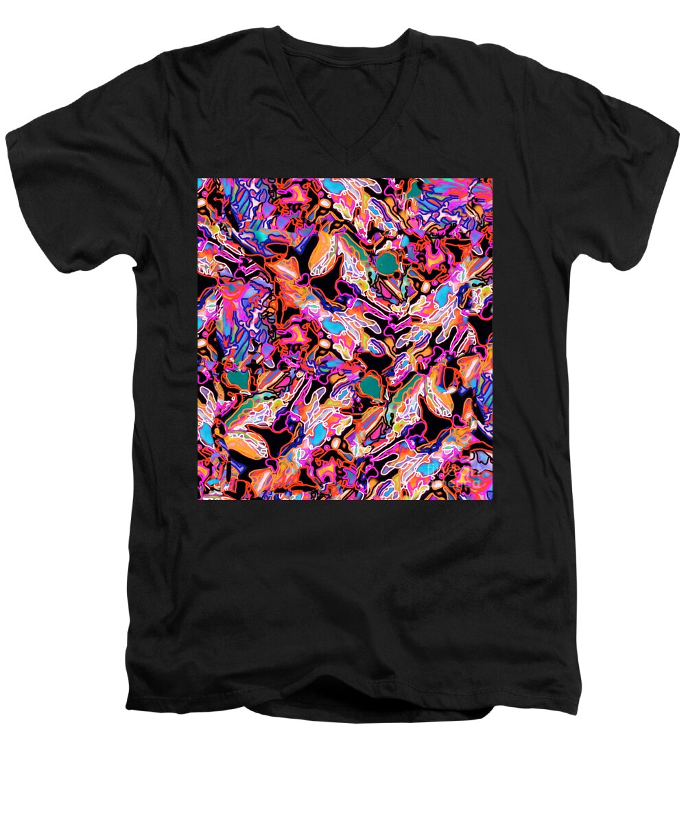 Pink Men's V-Neck T-Shirt featuring the digital art Flash Mob by Priscilla Batzell Expressionist Art Studio Gallery