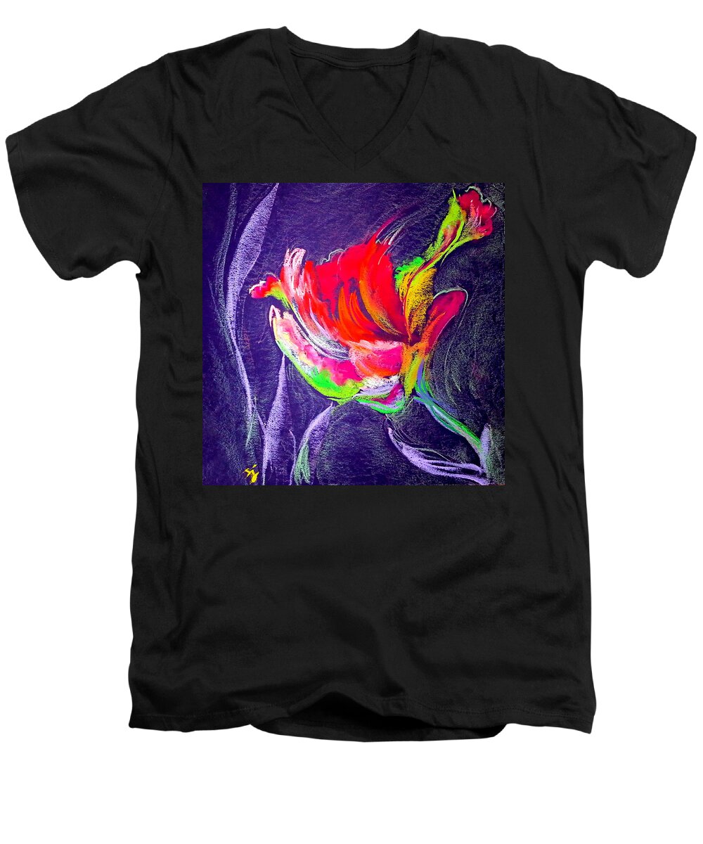 Tulip Men's V-Neck T-Shirt featuring the painting Flight of fancy by Sue Jacobi