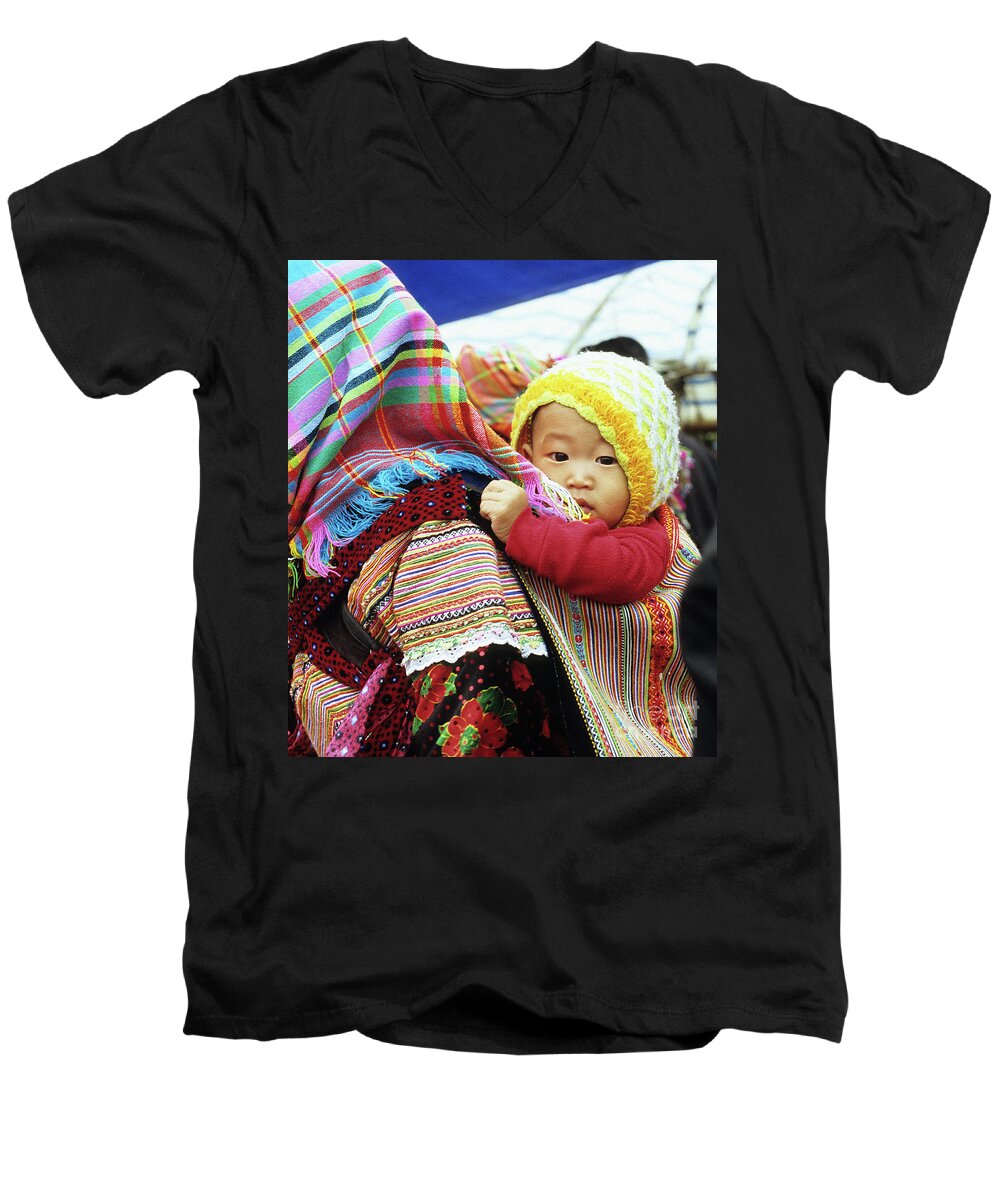 Flower Hmong Men's V-Neck T-Shirt featuring the photograph Flower Hmong Baby 04 by Rick Piper Photography
