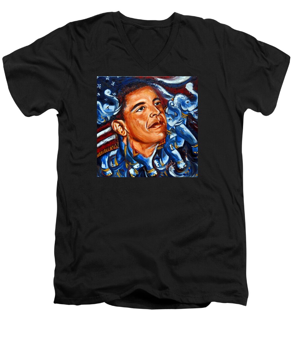 President Obama Men's V-Neck T-Shirt featuring the painting Forward by Harsh Malik