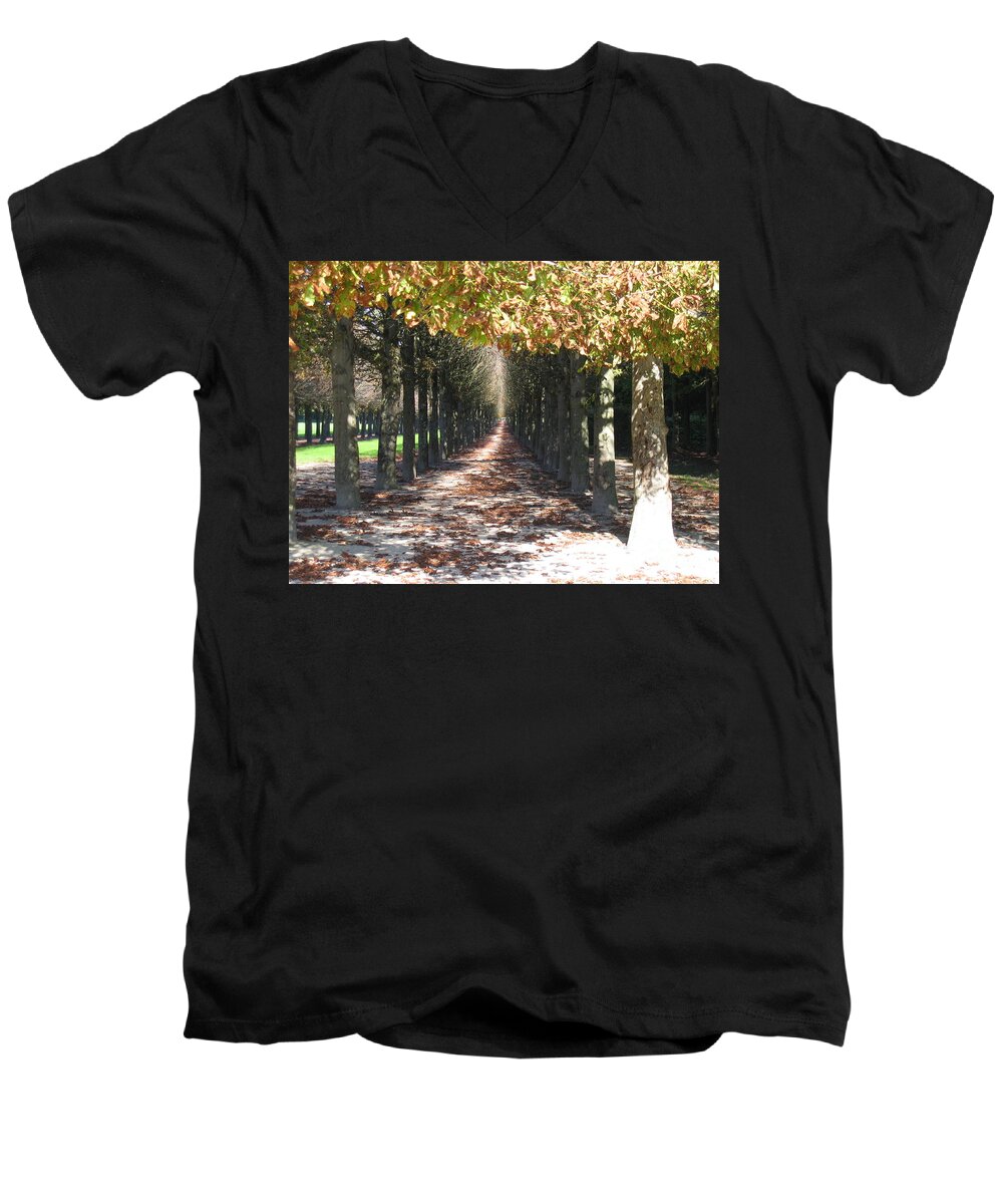 Treelined Path Men's V-Neck T-Shirt featuring the photograph Fountainebleau - Under the trees by HEVi FineArt