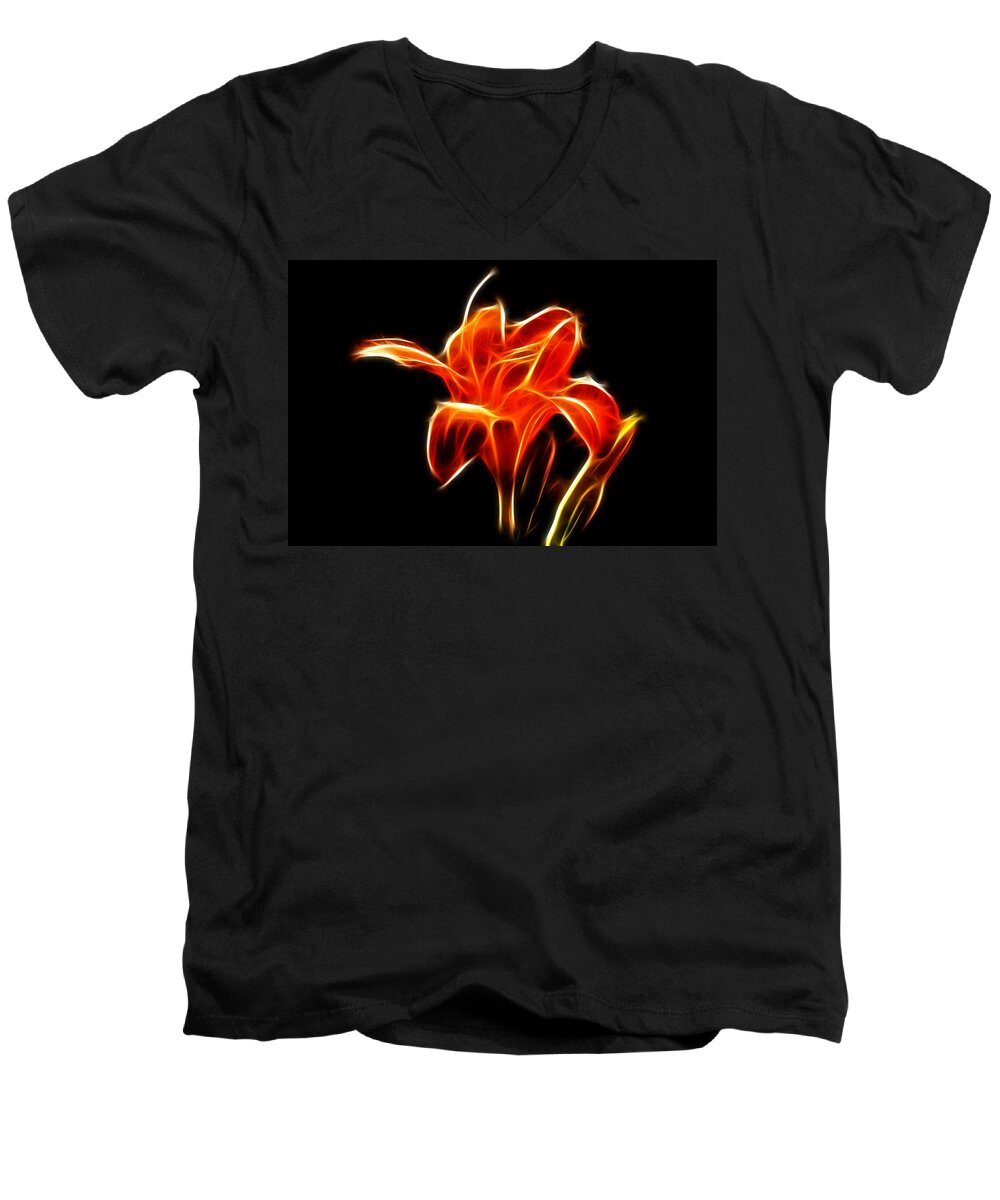 Flowers Men's V-Neck T-Shirt featuring the Fractaled Lily by Bill Barber