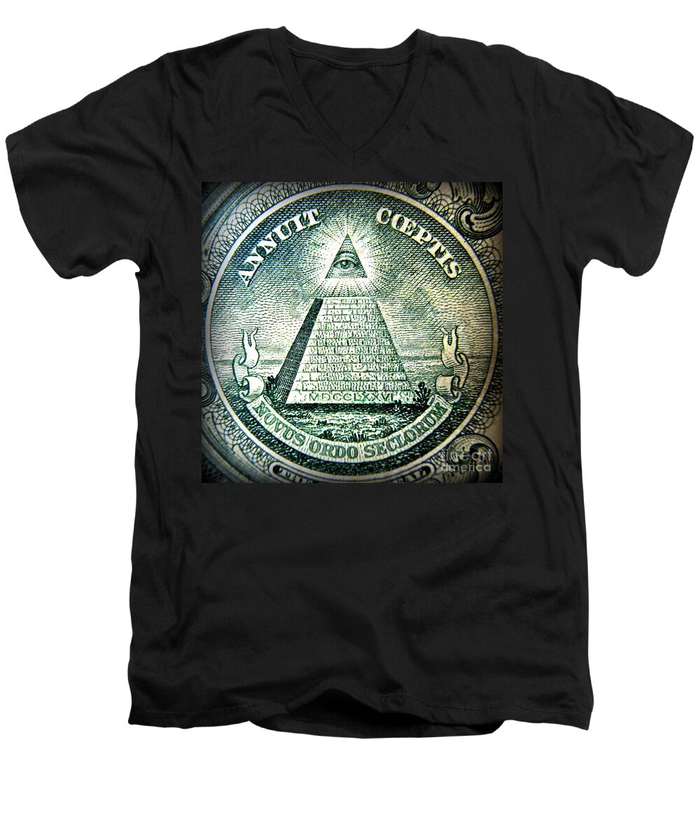 Freemason Men's V-Neck T-Shirt featuring the photograph Freemason Symbol and Quote by Renee Trenholm