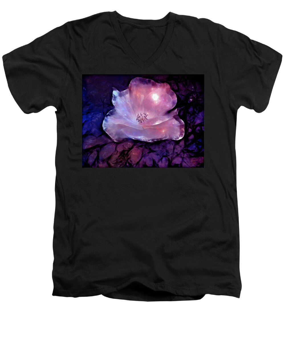 Rose Men's V-Neck T-Shirt featuring the digital art Frozen Rose by Lilia S