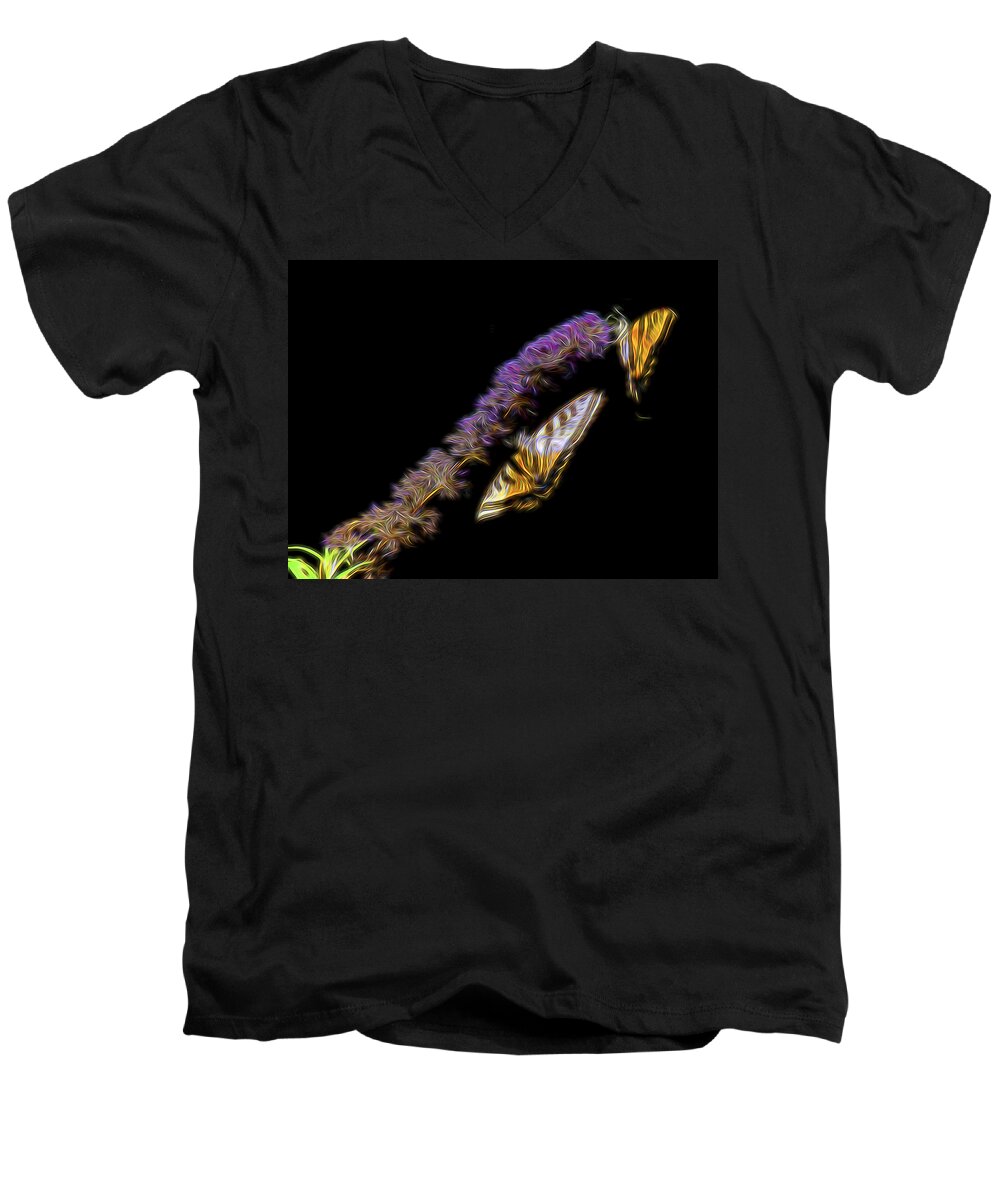 Nature Men's V-Neck T-Shirt featuring the digital art Gold and Magenta by William Horden