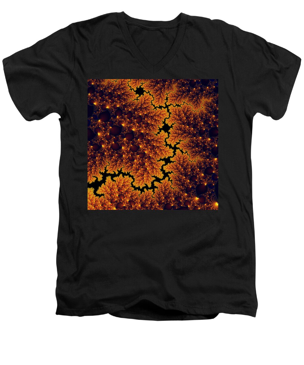 Golden Men's V-Neck T-Shirt featuring the digital art Golden and black fractal universe by Matthias Hauser