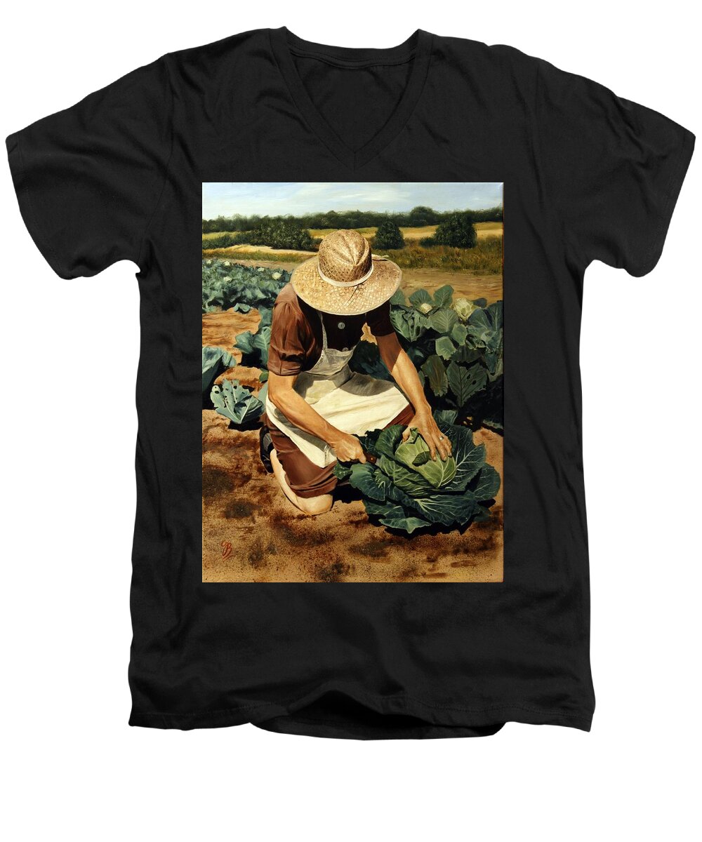 Oil Painting Men's V-Neck T-Shirt featuring the painting Good Harvest by Glenn Beasley