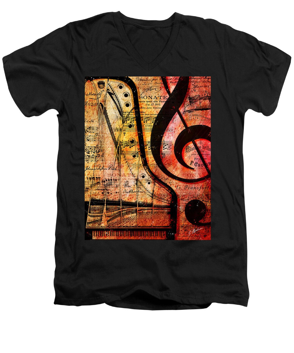 Piano Men's V-Neck T-Shirt featuring the digital art Grand Fathers by Gary Bodnar