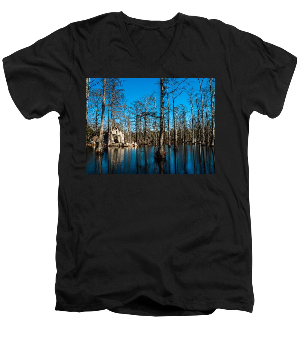 Groomville Men's V-Neck T-Shirt featuring the photograph Cypress Swamp Groomville, South Carolina by Louis Dallara