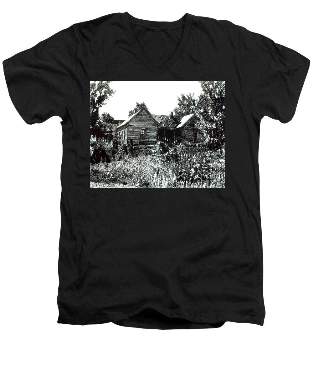 Old Houses Men's V-Neck T-Shirt featuring the drawing Greatgrandmother's House by Cory Still