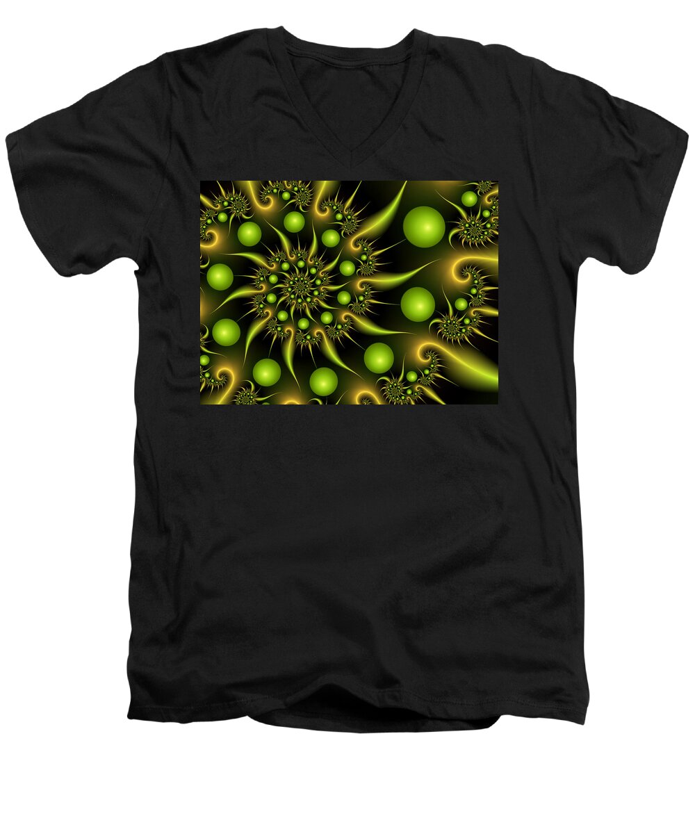 Fractal Men's V-Neck T-Shirt featuring the digital art Green and Gold by Gabiw Art