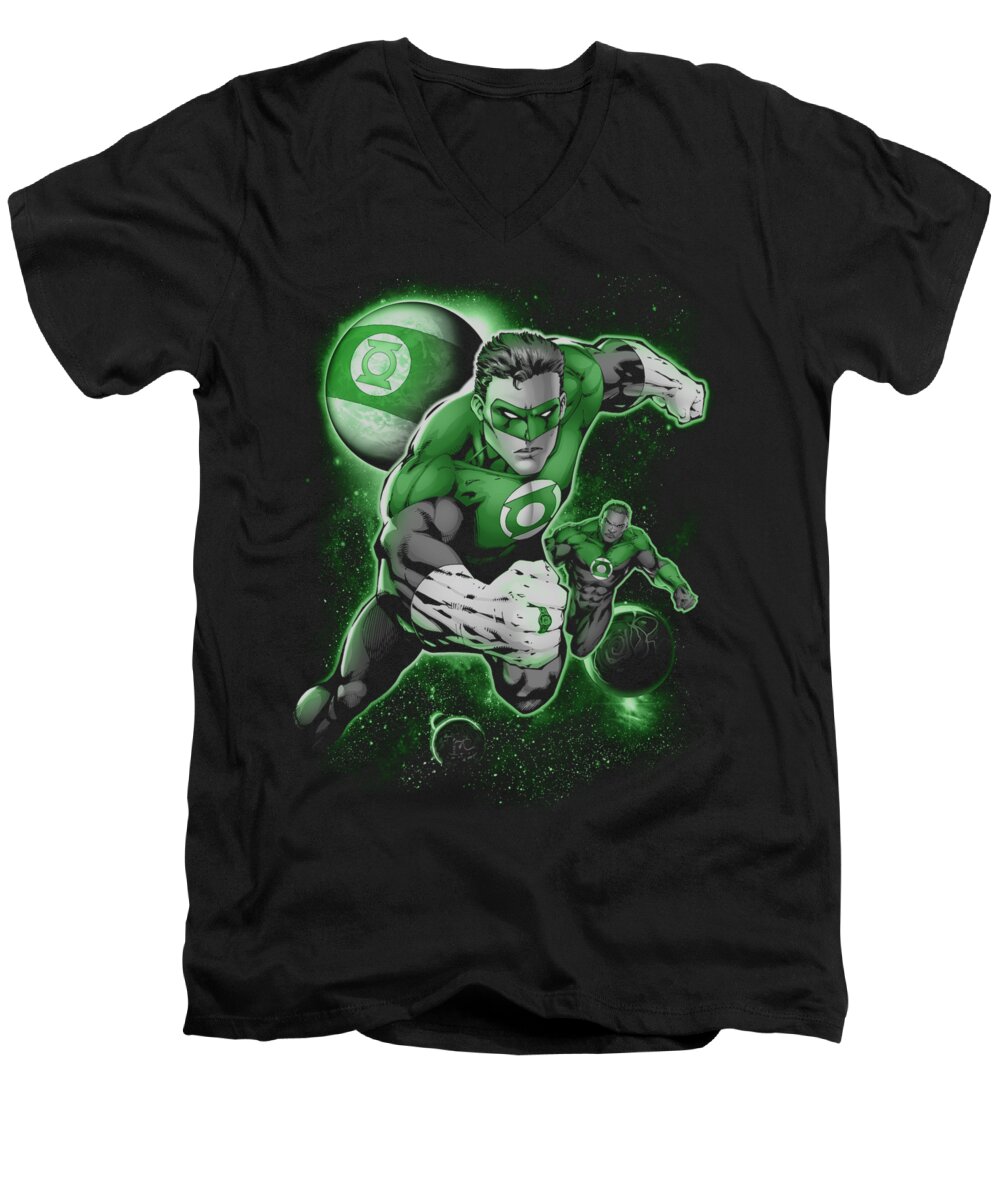 Green Lantern Men's V-Neck T-Shirt featuring the digital art Green Lantern - Lantern Planet by Brand A
