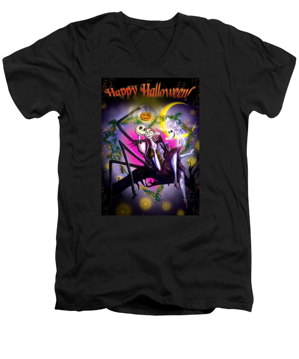 Greeting Card Men's V-Neck T-Shirt featuring the digital art Happy Halloween II by Alessandro Della Pietra