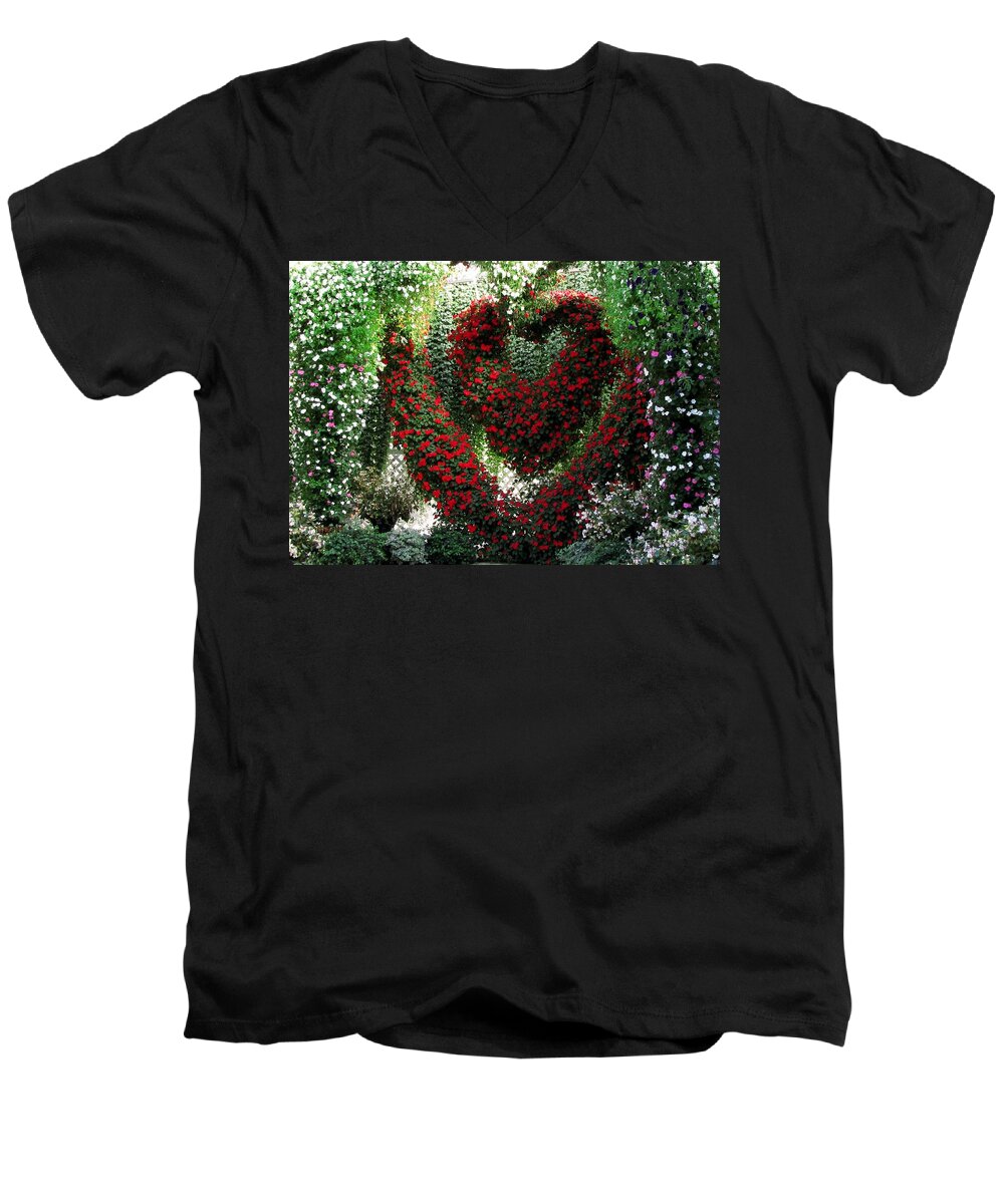 Heart Men's V-Neck T-Shirt featuring the photograph Hearts and Flowers by Jennifer Wheatley Wolf