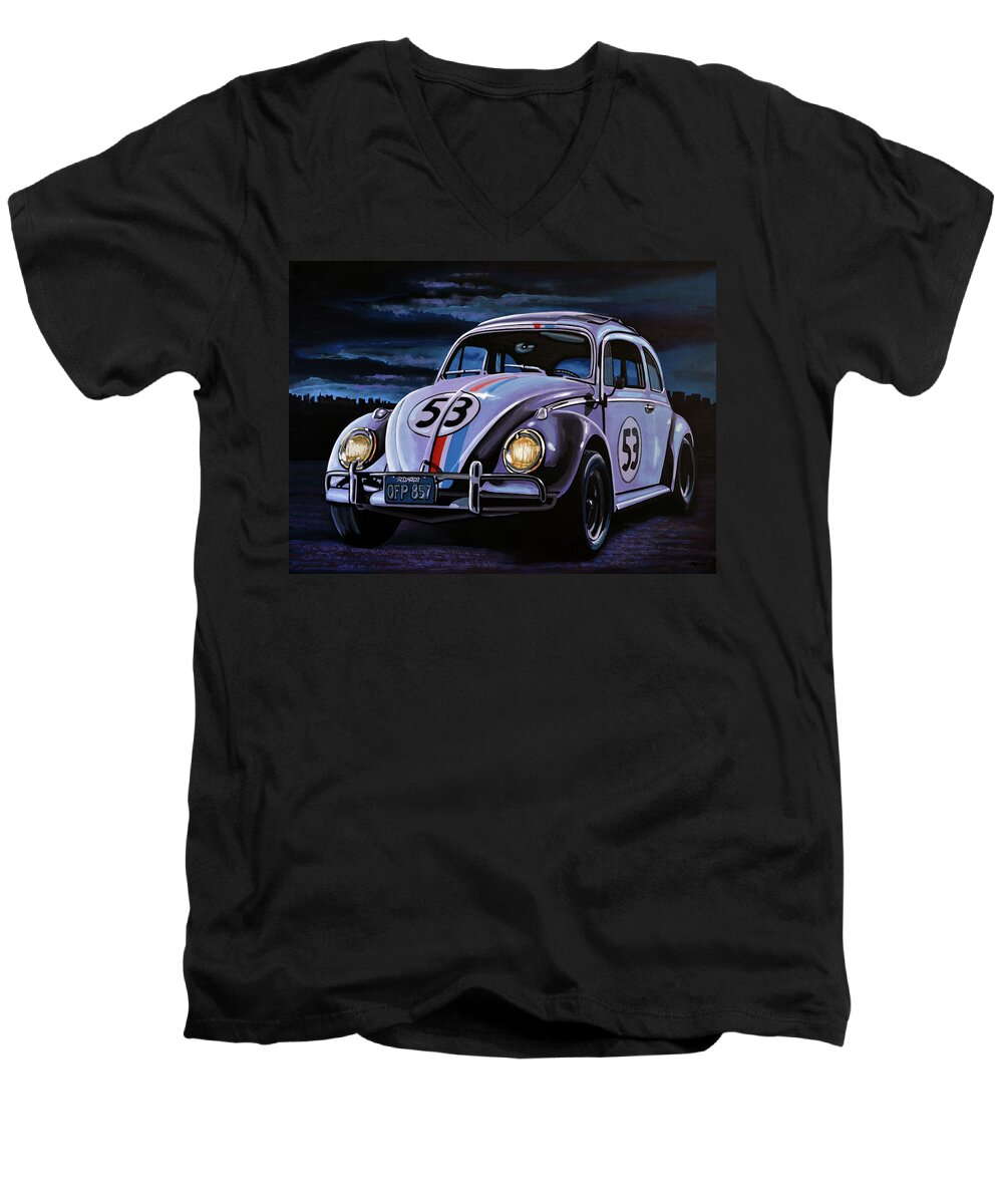 Herbie Men's V-Neck T-Shirt featuring the painting Herbie The Love Bug Painting by Paul Meijering