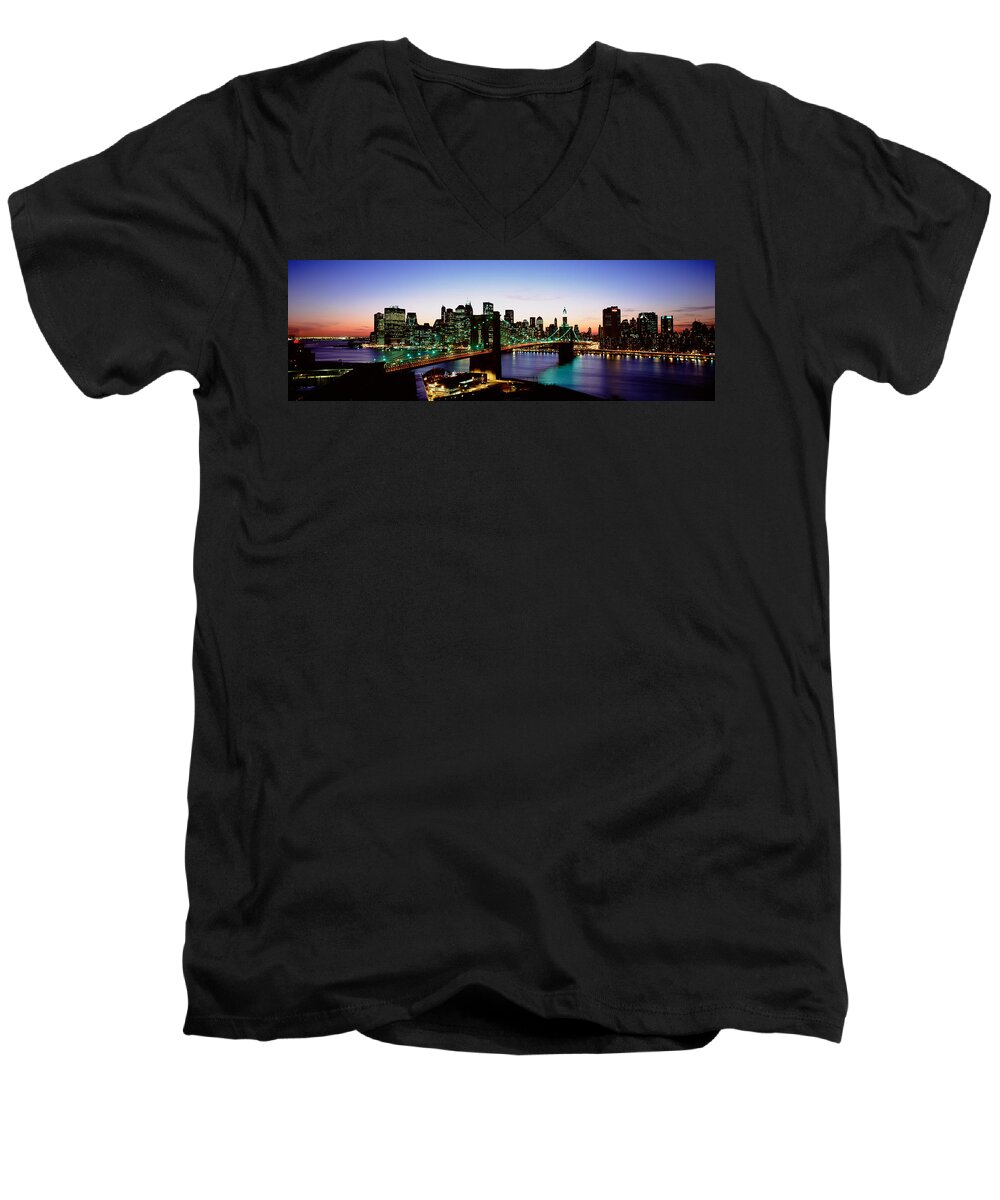 Photography Men's V-Neck T-Shirt featuring the photograph High Angle View Of Brooklyn Bridge by Panoramic Images