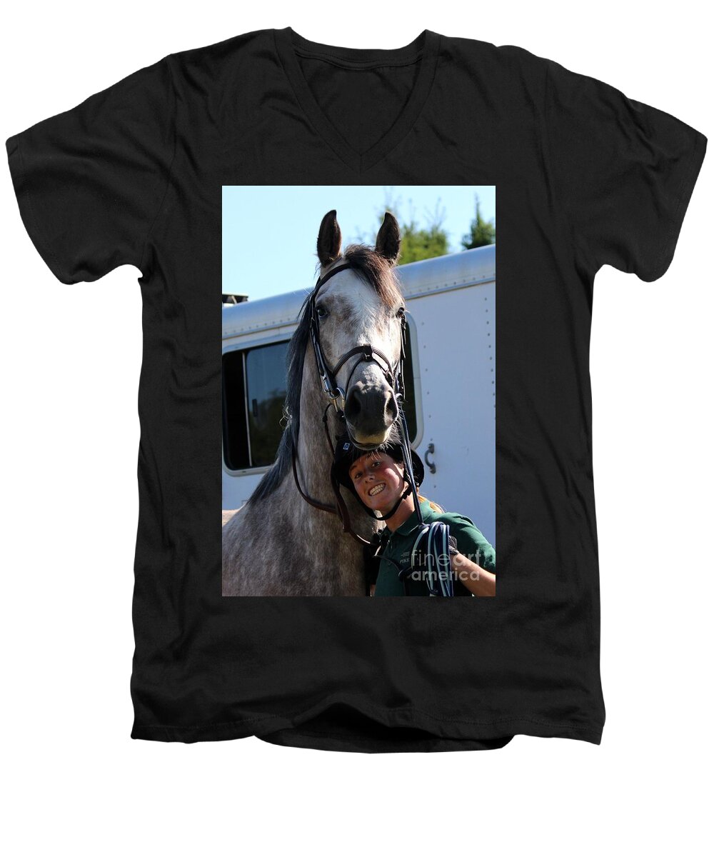 Horse Men's V-Neck T-Shirt featuring the photograph Horsin' Around by Janice Byer