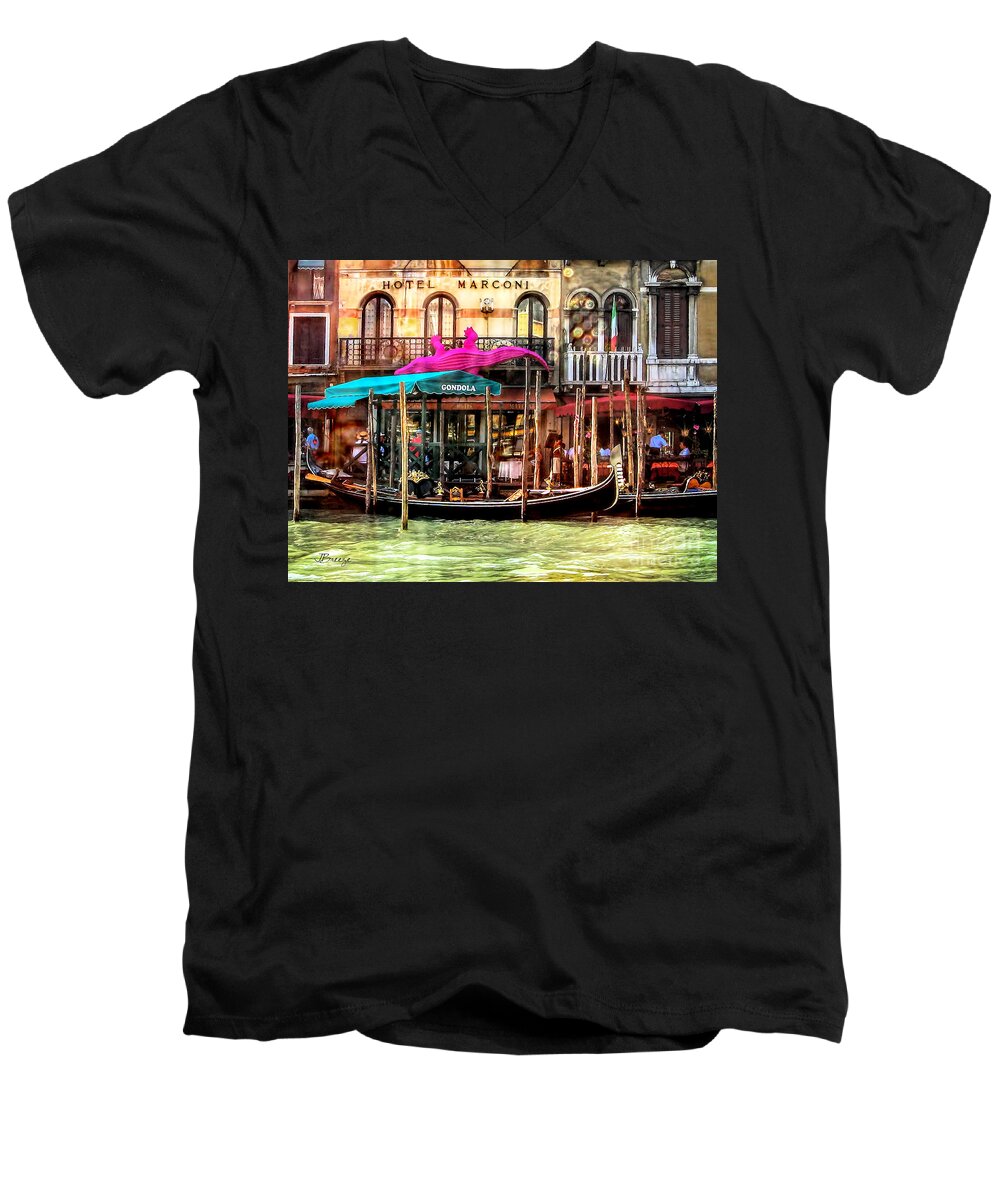 Hotel Men's V-Neck T-Shirt featuring the digital art Hotel Marconi.Venice. by Jennie Breeze