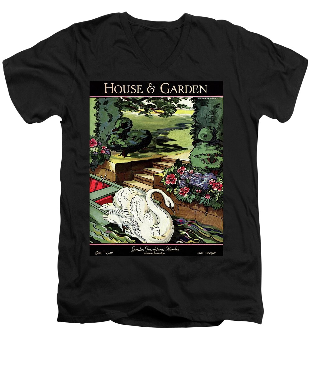 House & Garden Men's V-Neck T-Shirt featuring the photograph House & Garden Cover Illustration Of A Swan by Joseph B. Platt