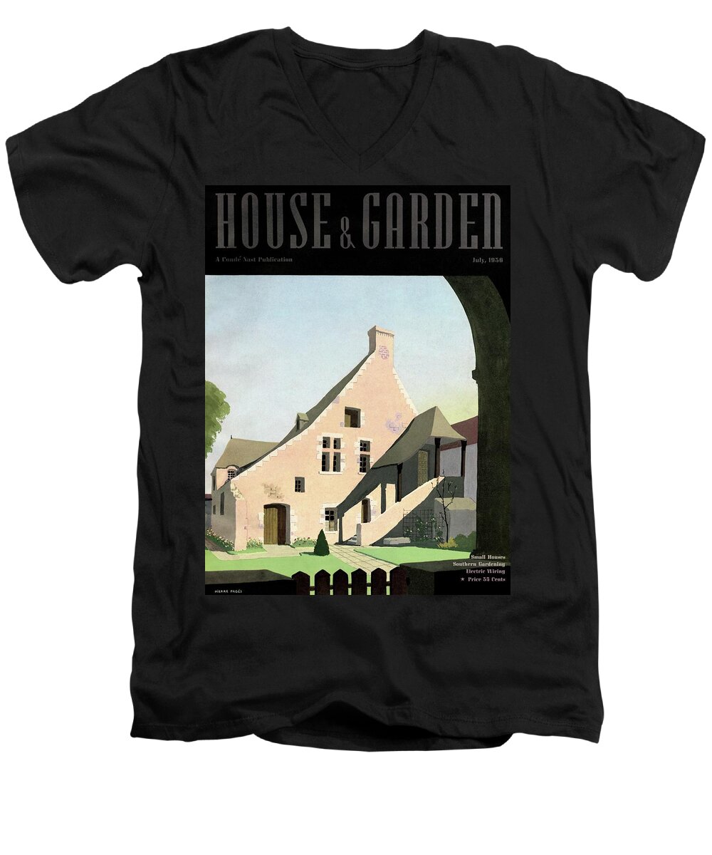 House & Garden Men's V-Neck T-Shirt featuring the photograph House & Garden Cover Illustration Of An Historic by Pierre Pages