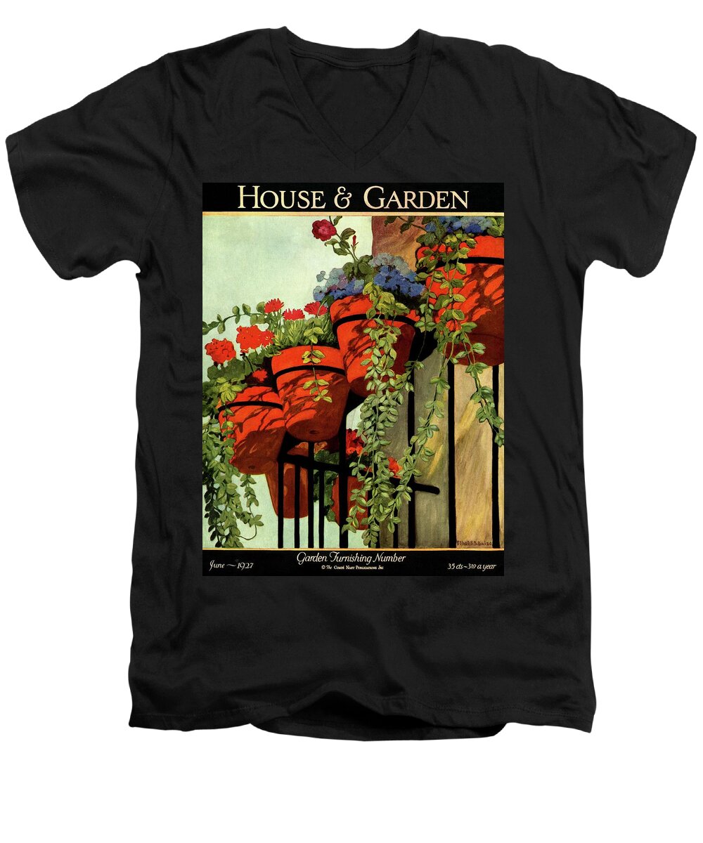 House And Garden Men's V-Neck T-Shirt featuring the photograph House And Garden Garden Furnishing Number Cover by Ethel Franklin Betts Baines