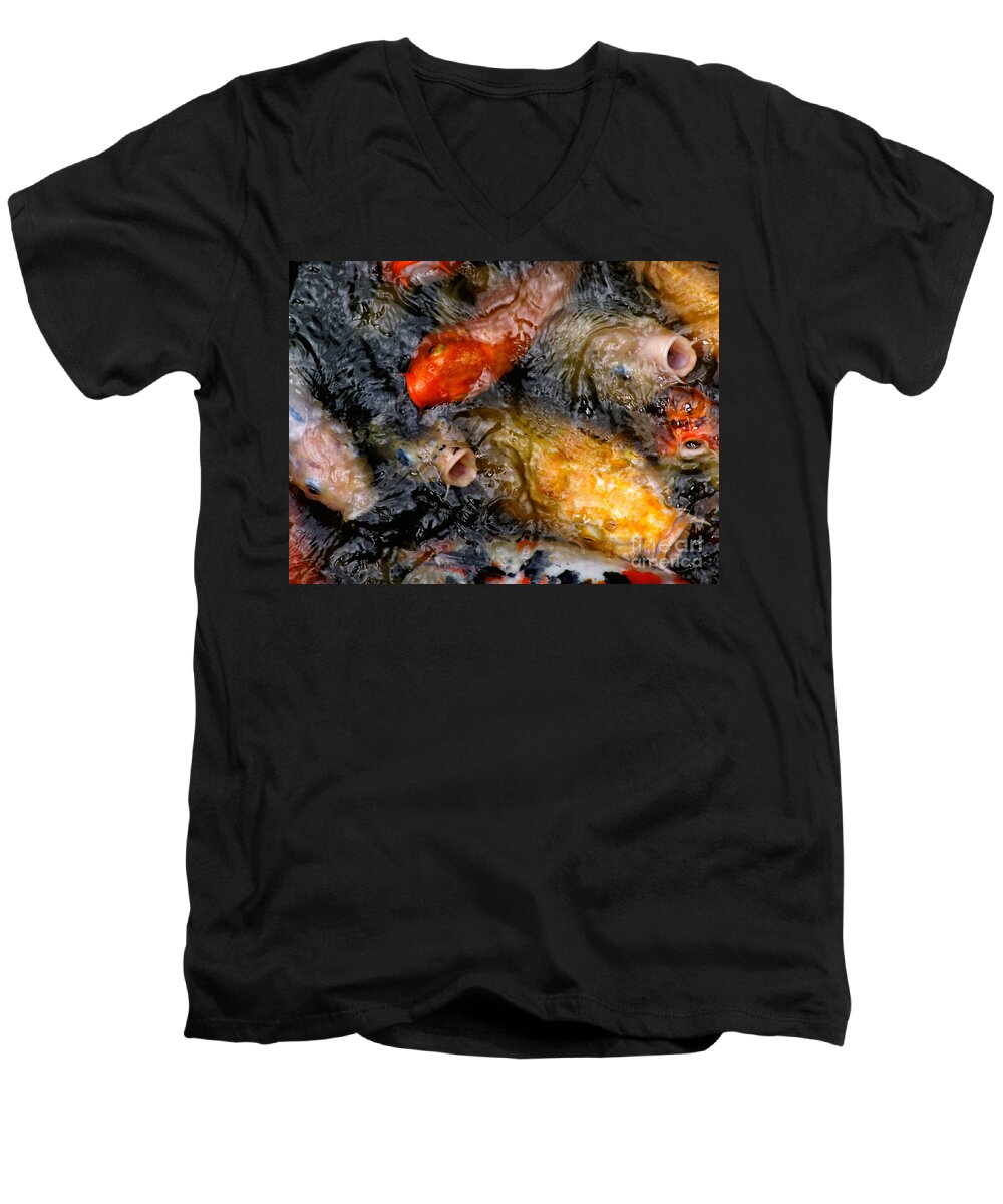 Fish Men's V-Neck T-Shirt featuring the photograph Hungry Koi Fish by John Swartz