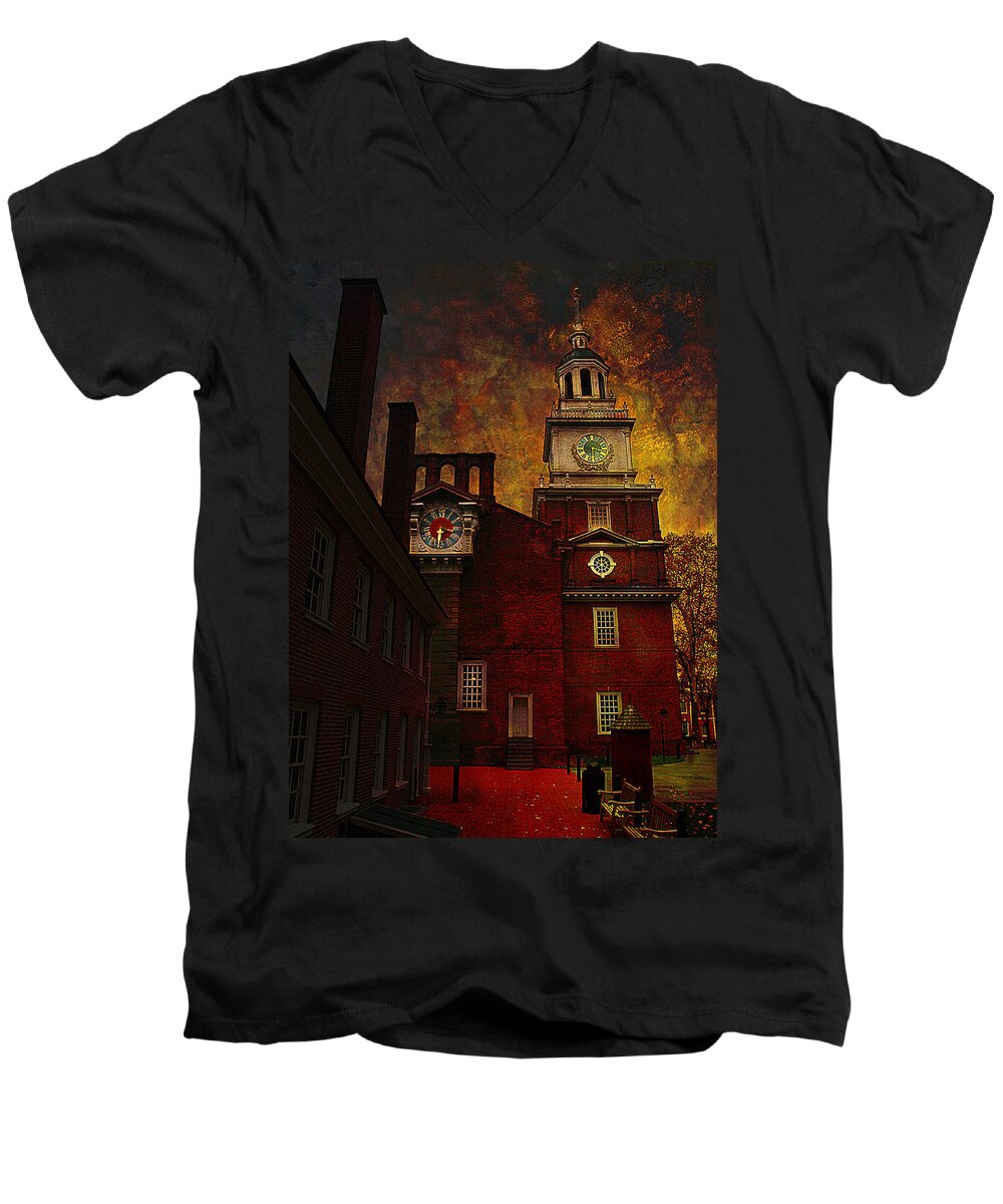 Philadelphia Men's V-Neck T-Shirt featuring the photograph Independence Hall Philadelphia let freedom ring by Jeff Burgess