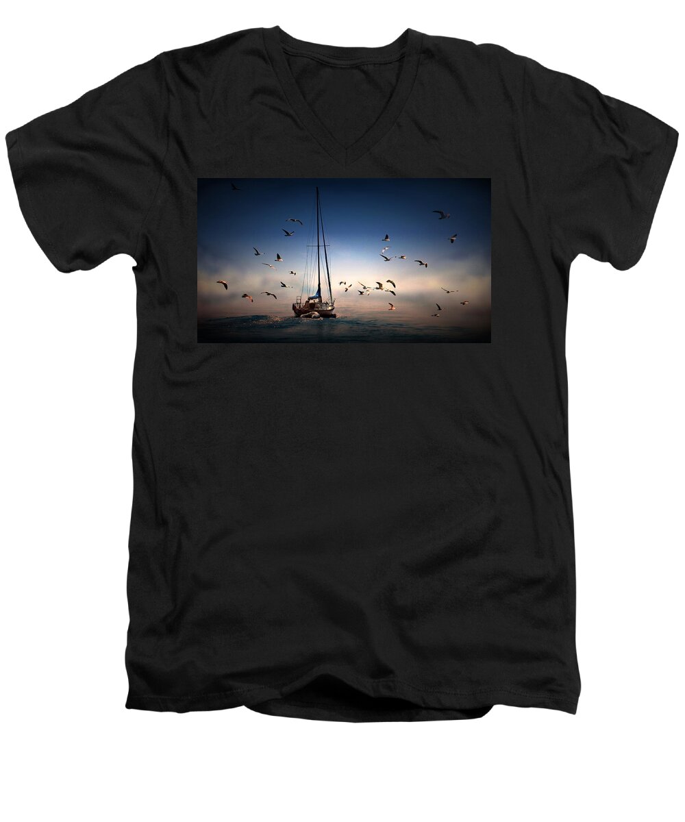 Landscape Men's V-Neck T-Shirt featuring the photograph Into The Blue by Davandra Cribbie