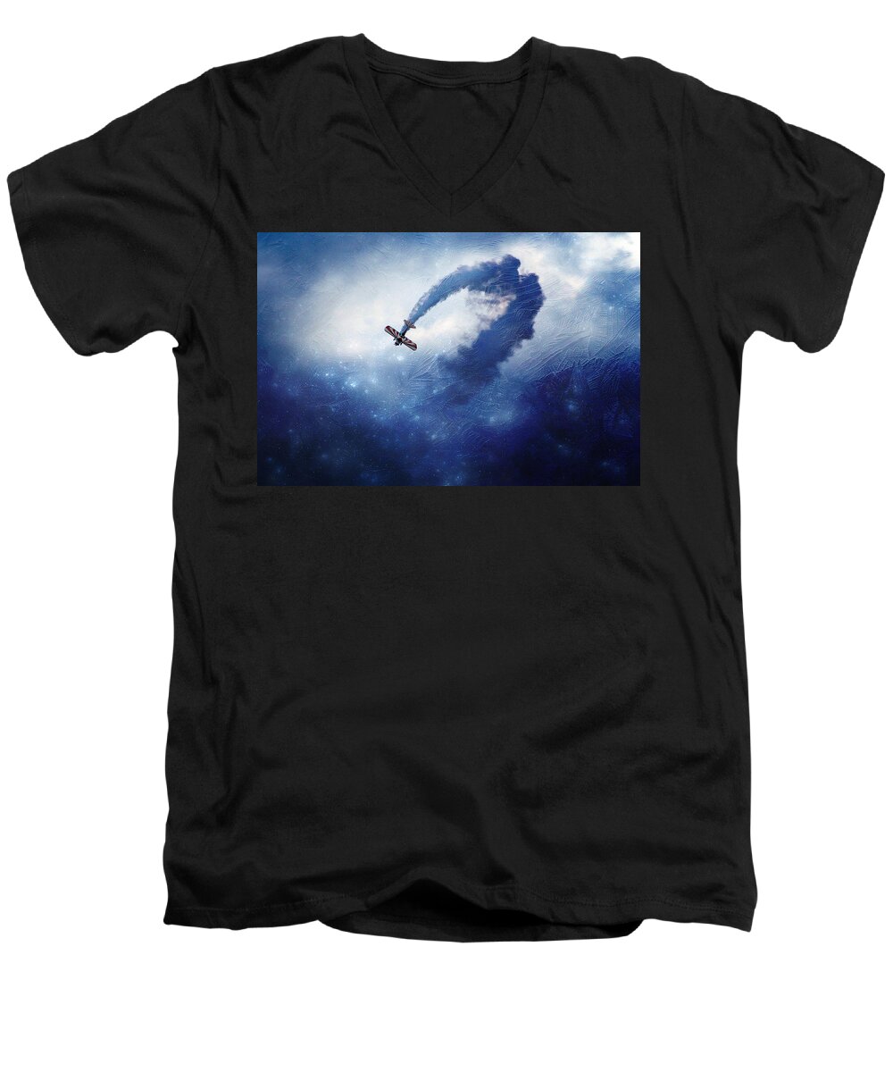 Plane Men's V-Neck T-Shirt featuring the photograph Into the Unknown by Ellen Heaverlo
