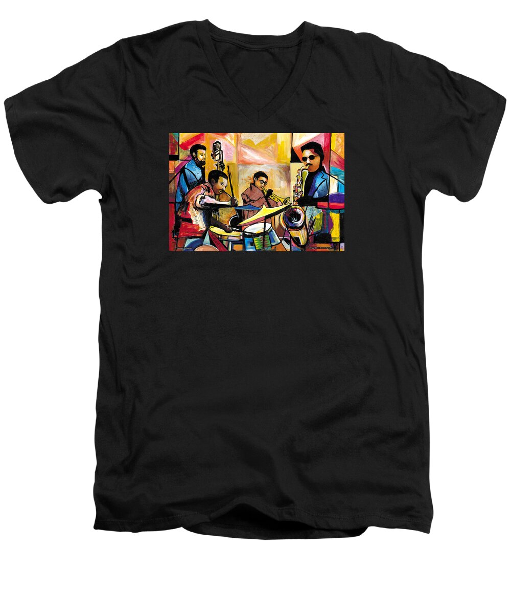 Abstract Art Men's V-Neck T-Shirt featuring the painting Jammin n Rhythm by Everett Spruill