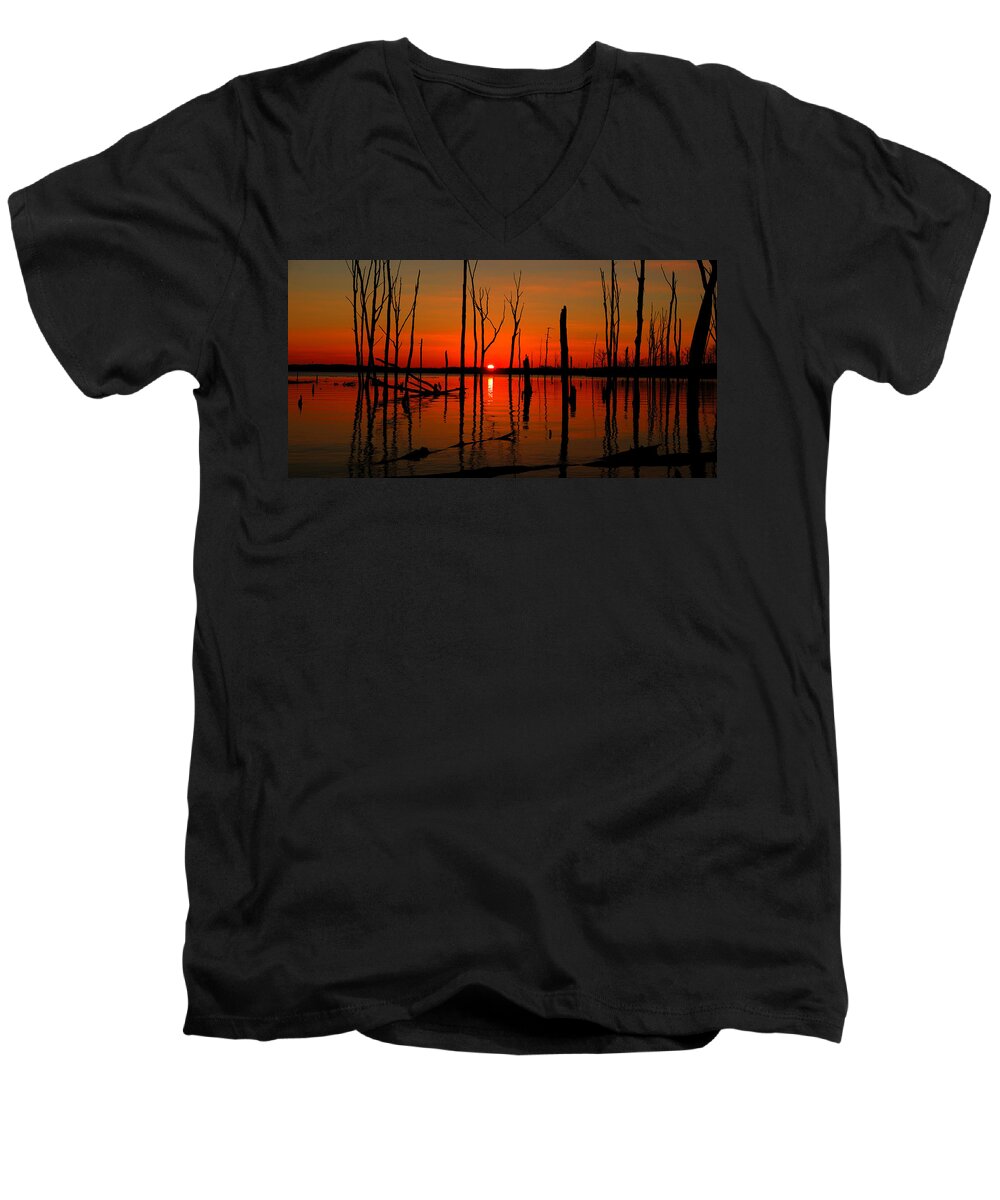 January Sunrise Men's V-Neck T-Shirt featuring the photograph January Sunrise by Raymond Salani III