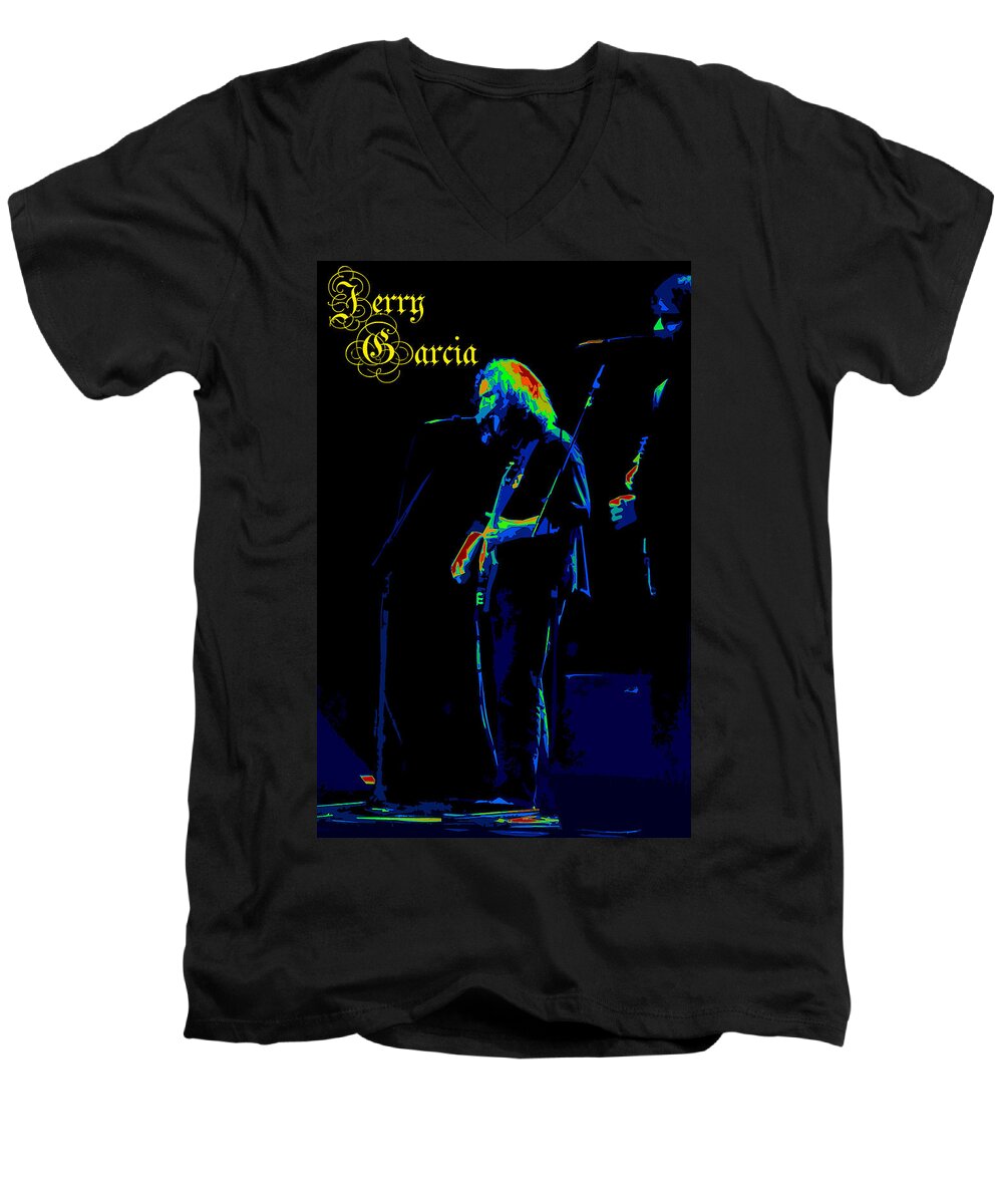 Jerry Men's V-Neck T-Shirt featuring the photograph Jerry Garcia Rainbow by Susan Carella