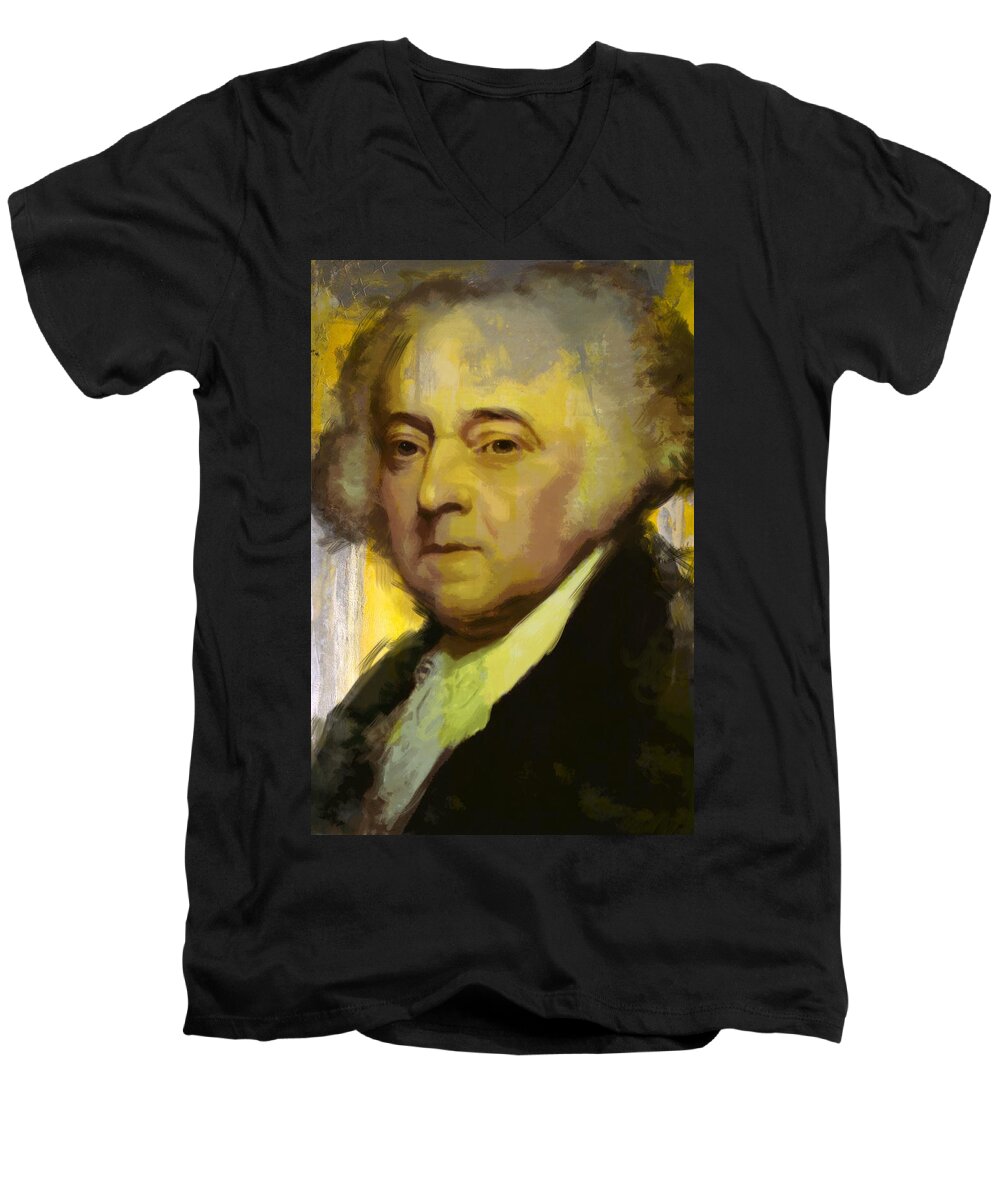 John Adams Men's V-Neck T-Shirt featuring the painting John Adams by Corporate Art Task Force