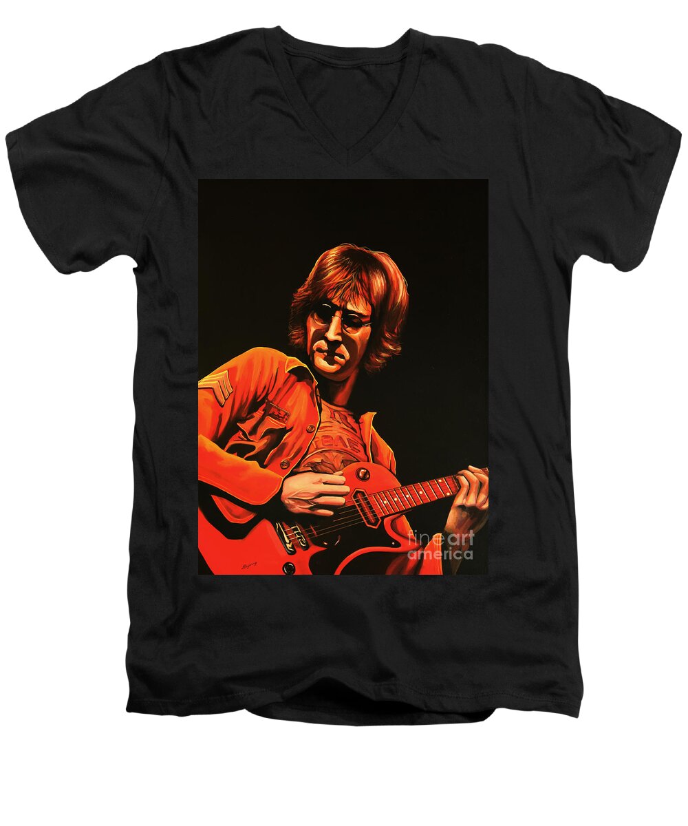 John Lennon Men's V-Neck T-Shirt featuring the painting John Lennon Painting by Paul Meijering