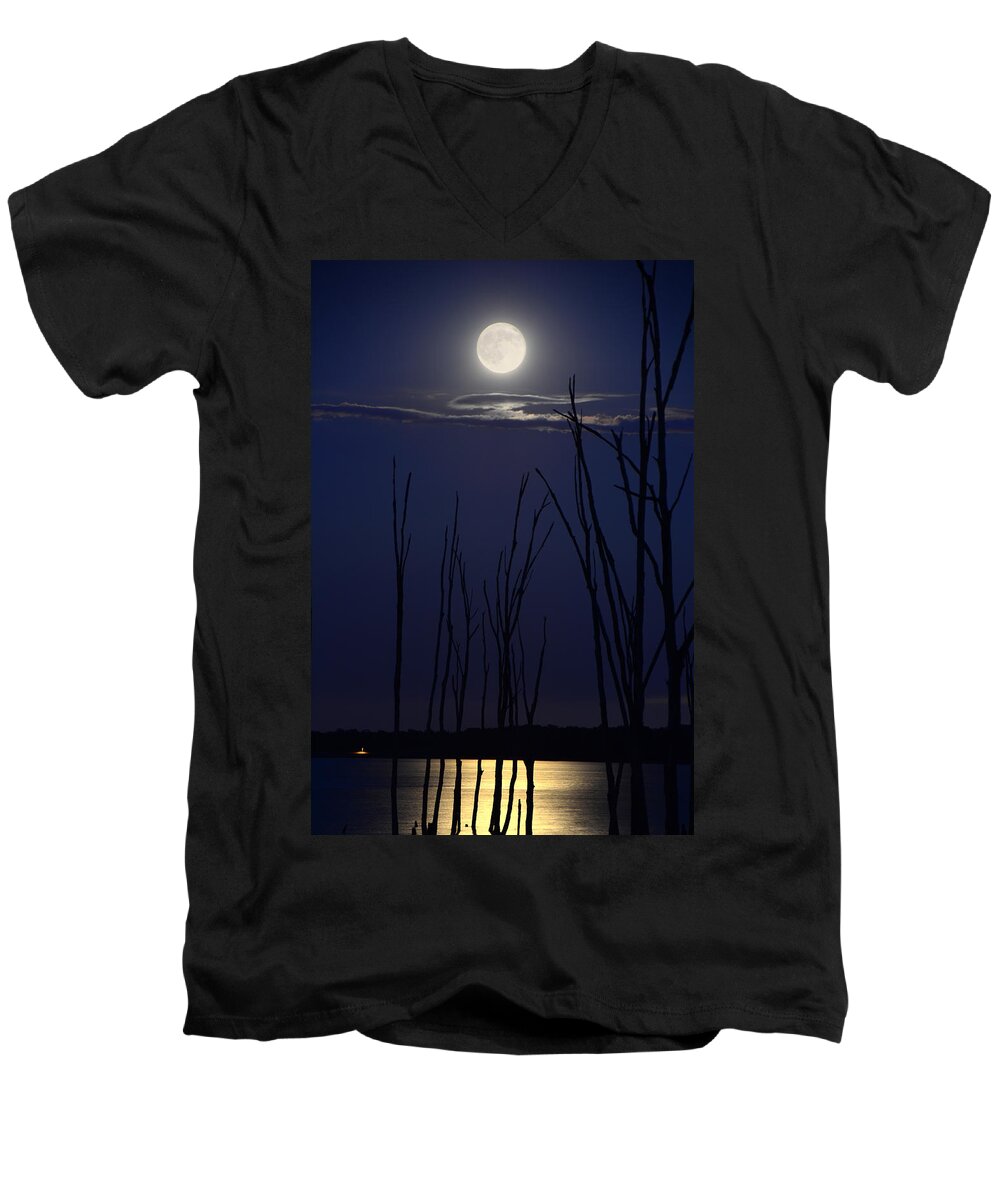 July 2014 Super Moon Men's V-Neck T-Shirt featuring the photograph July 2014 Super Moon by Raymond Salani III