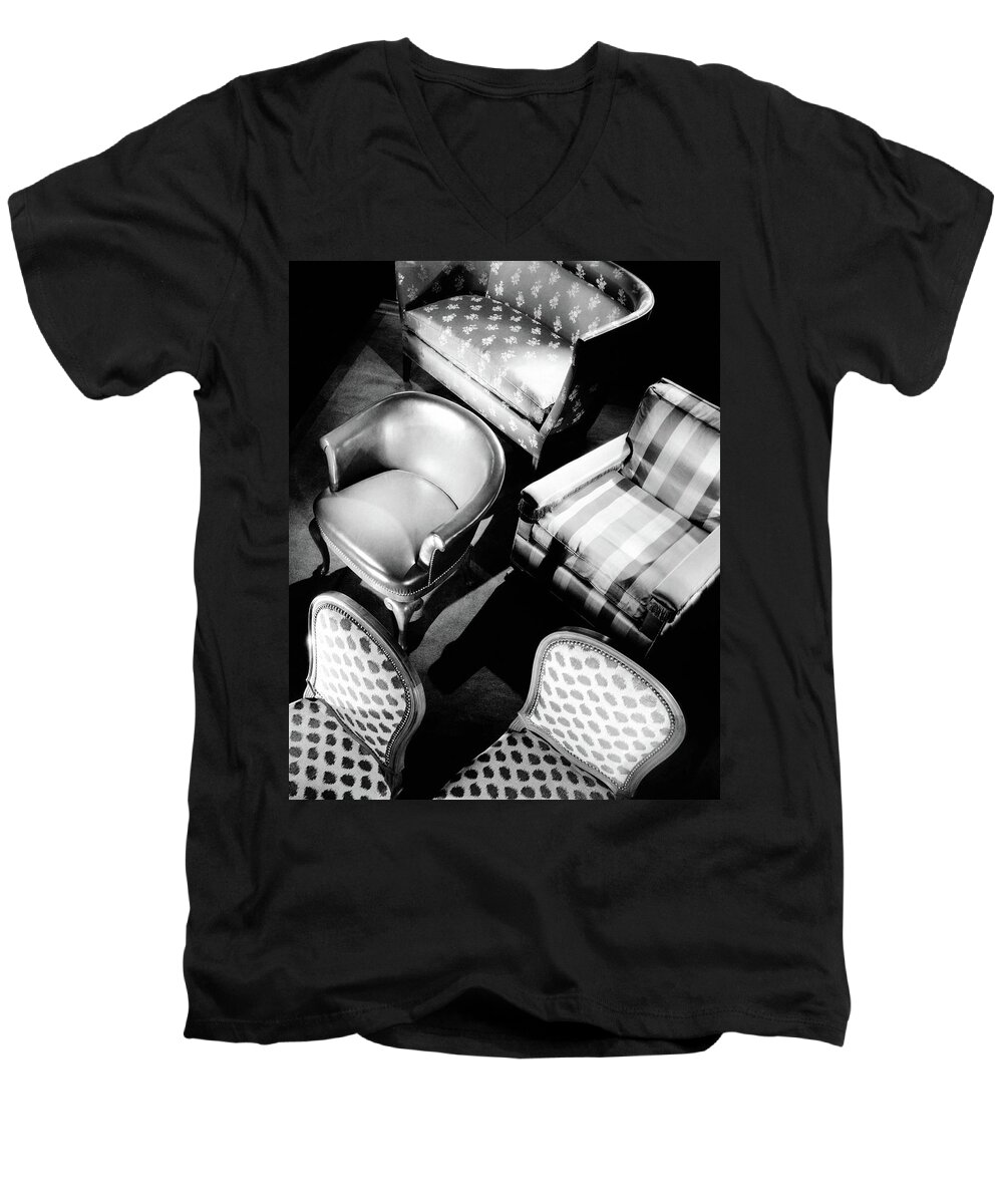 Designer Men's V-Neck T-Shirt featuring the photograph Karpen Chairs by Anton Bruehl
