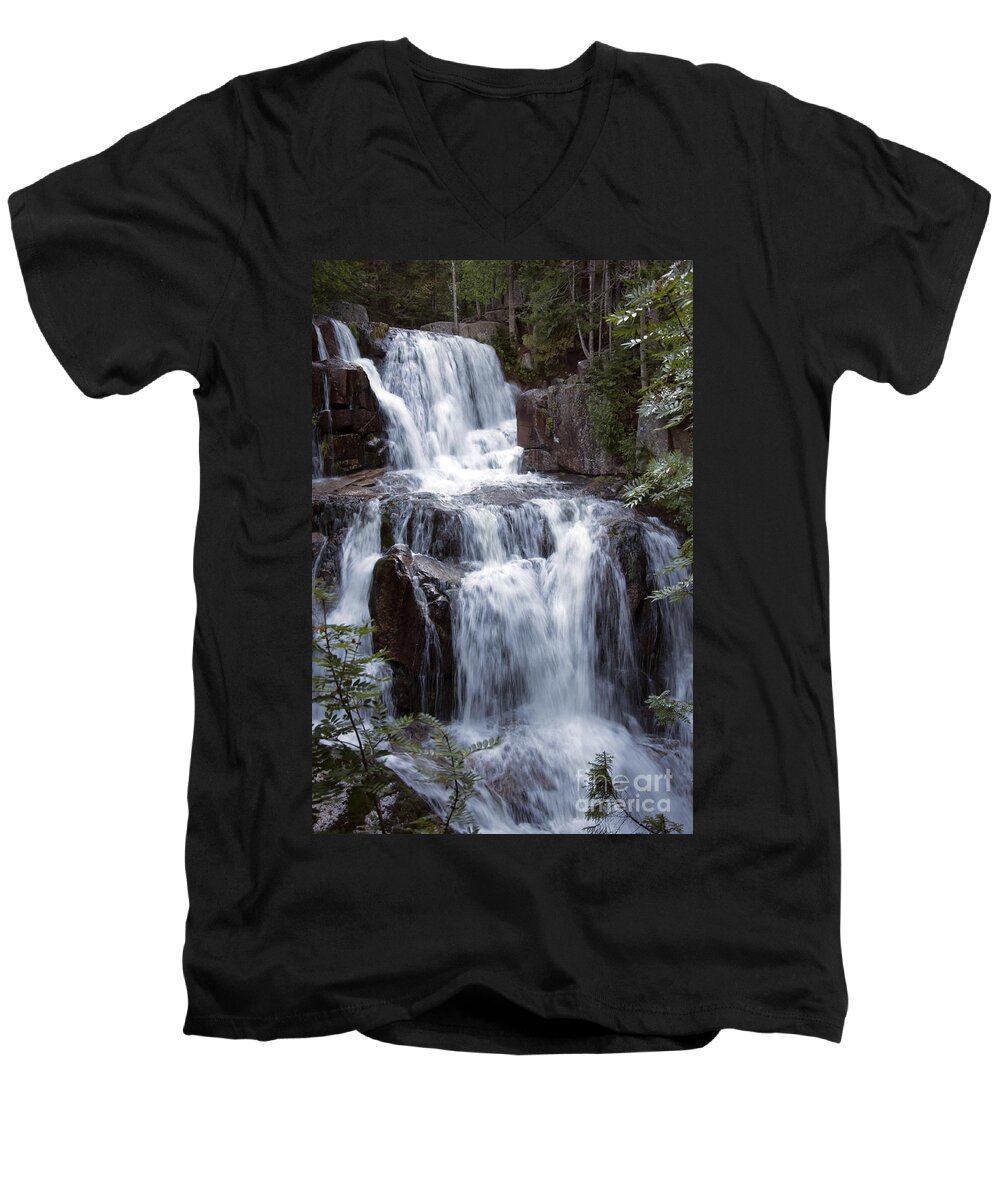 Katahdin Men's V-Neck T-Shirt featuring the photograph Katahdin Stream Falls Baxter State Park Maine by Glenn Gordon