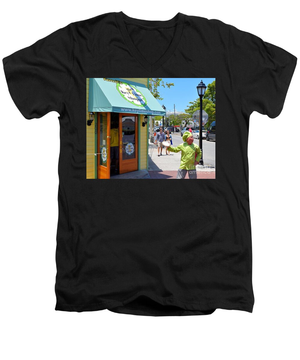 Keylime Pie Men's V-Neck T-Shirt featuring the photograph Key Lime Pie Man in Key West by Janette Boyd