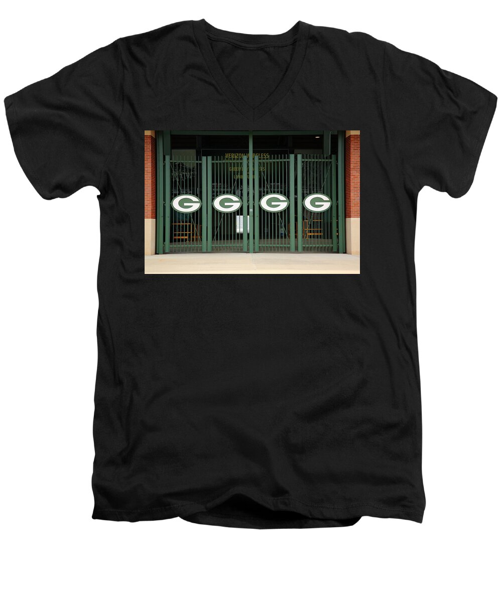 America Men's V-Neck T-Shirt featuring the photograph Lambeau Field - Green Bay Packers by Frank Romeo