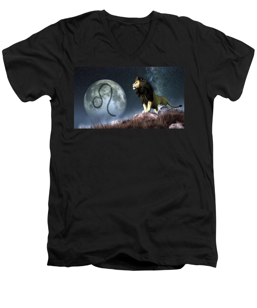 Leo Men's V-Neck T-Shirt featuring the digital art Leo Zodiac Symbol by Daniel Eskridge
