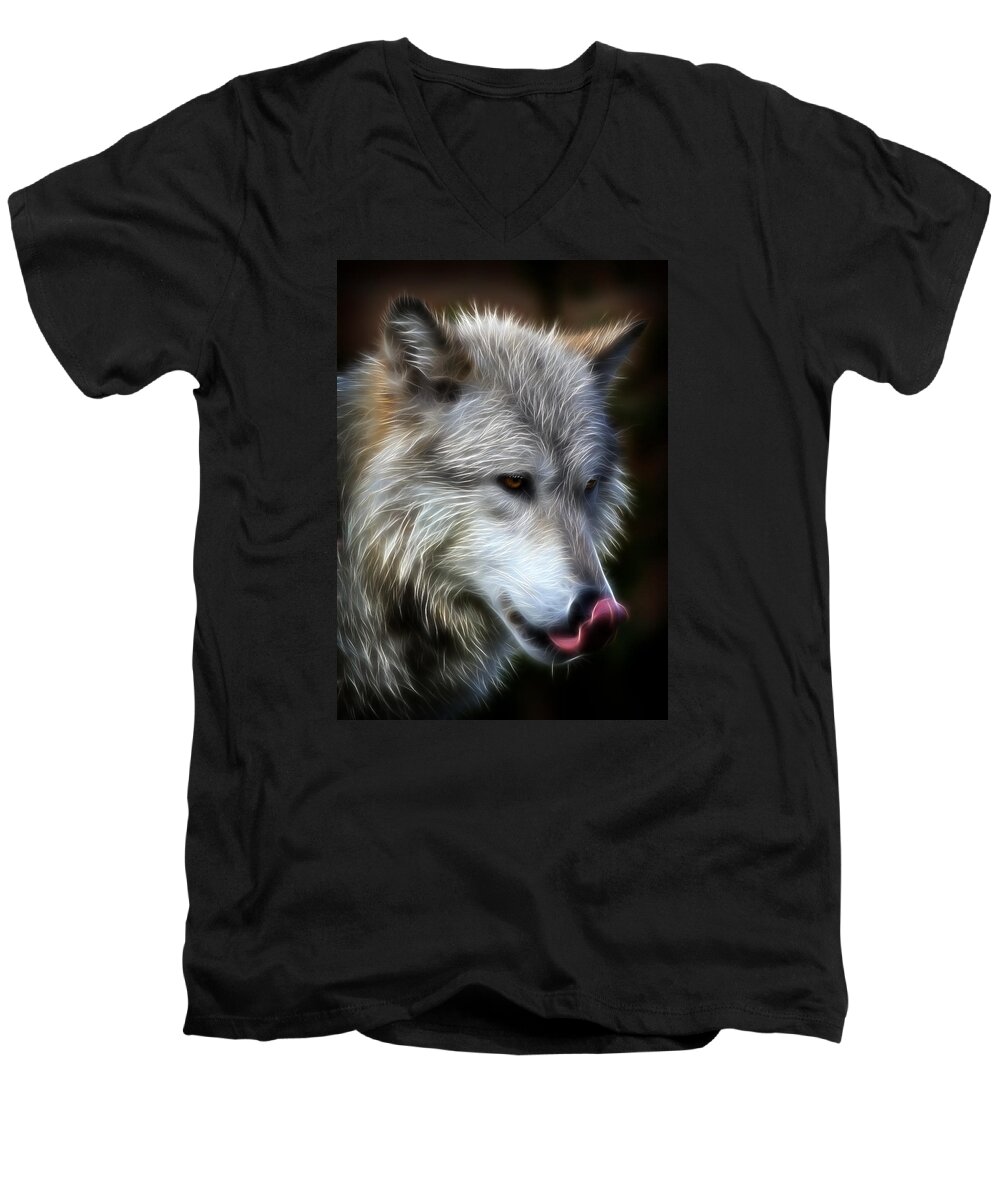 Wolves Men's V-Neck T-Shirt featuring the photograph Licking My Chops by Athena Mckinzie