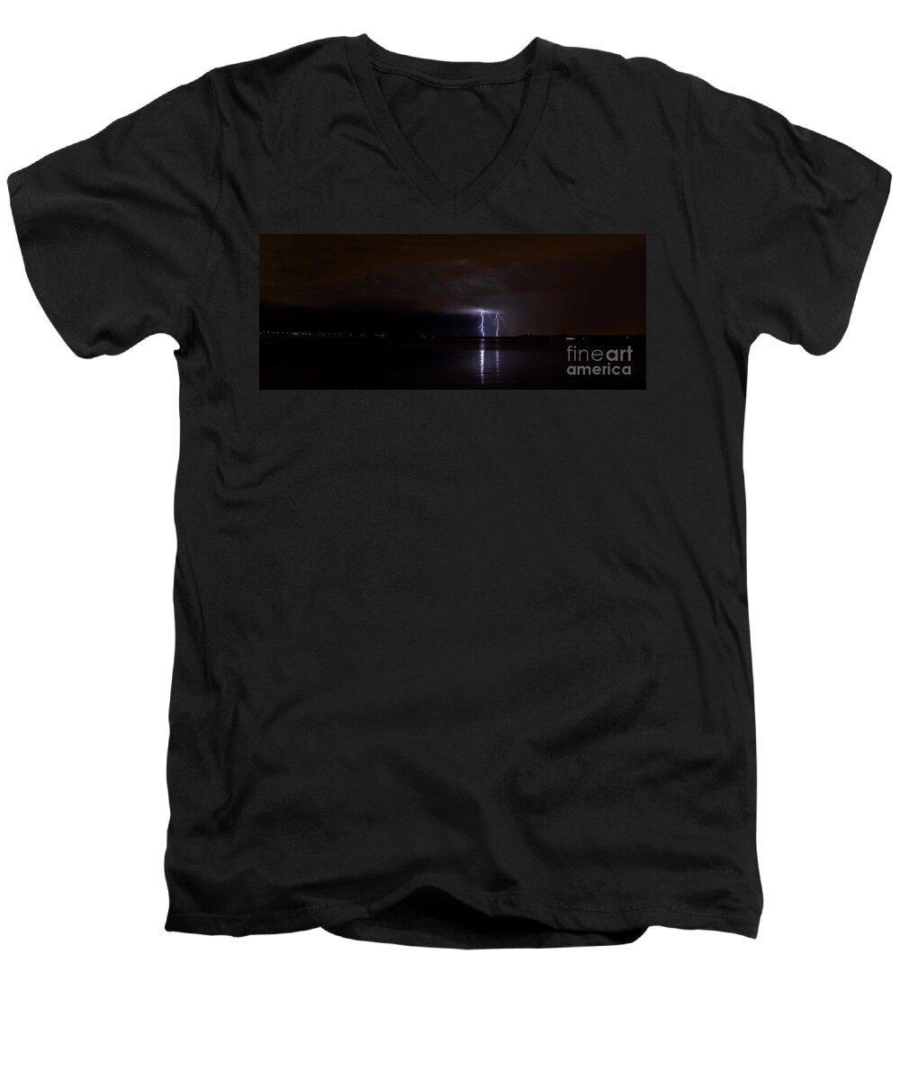 Powerful Men's V-Neck T-Shirt featuring the photograph Lighting the night by Quinn Sedam