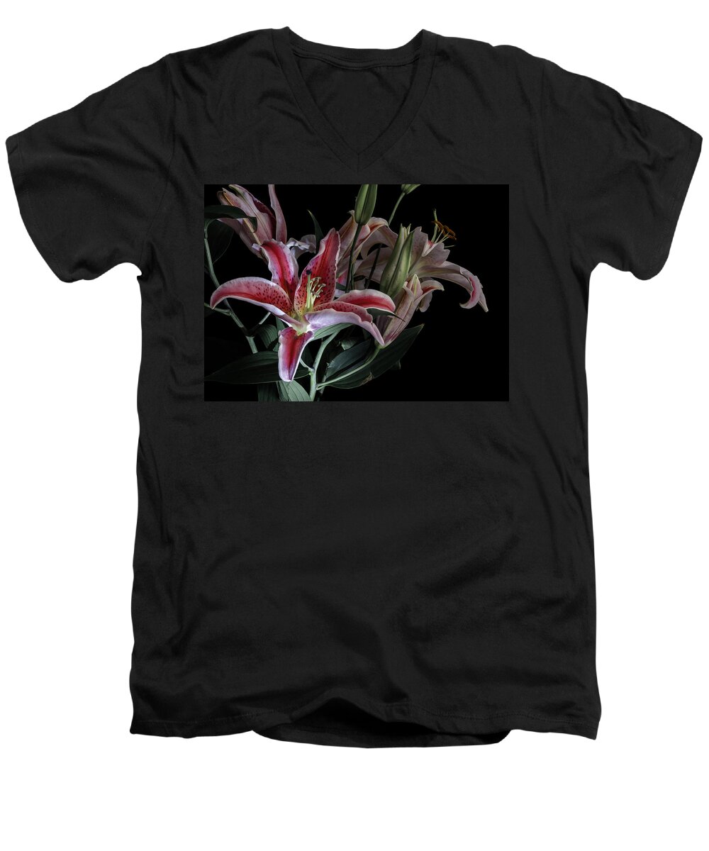 Lily Men's V-Neck T-Shirt featuring the photograph Lily the Pink by Wayne Sherriff