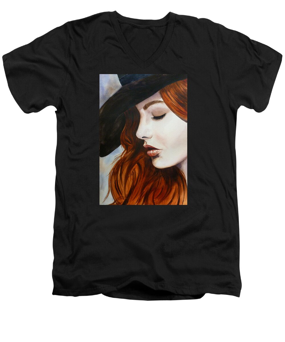 Woman Men's V-Neck T-Shirt featuring the painting Inner Wisdom by Michal Madison