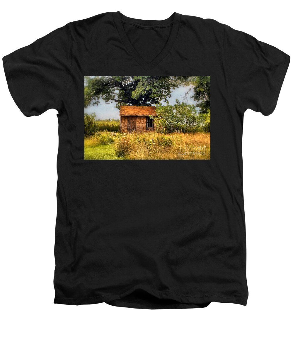 Landscape Photography Men's V-Neck T-Shirt featuring the photograph Little House on The Prairie by Peggy Franz