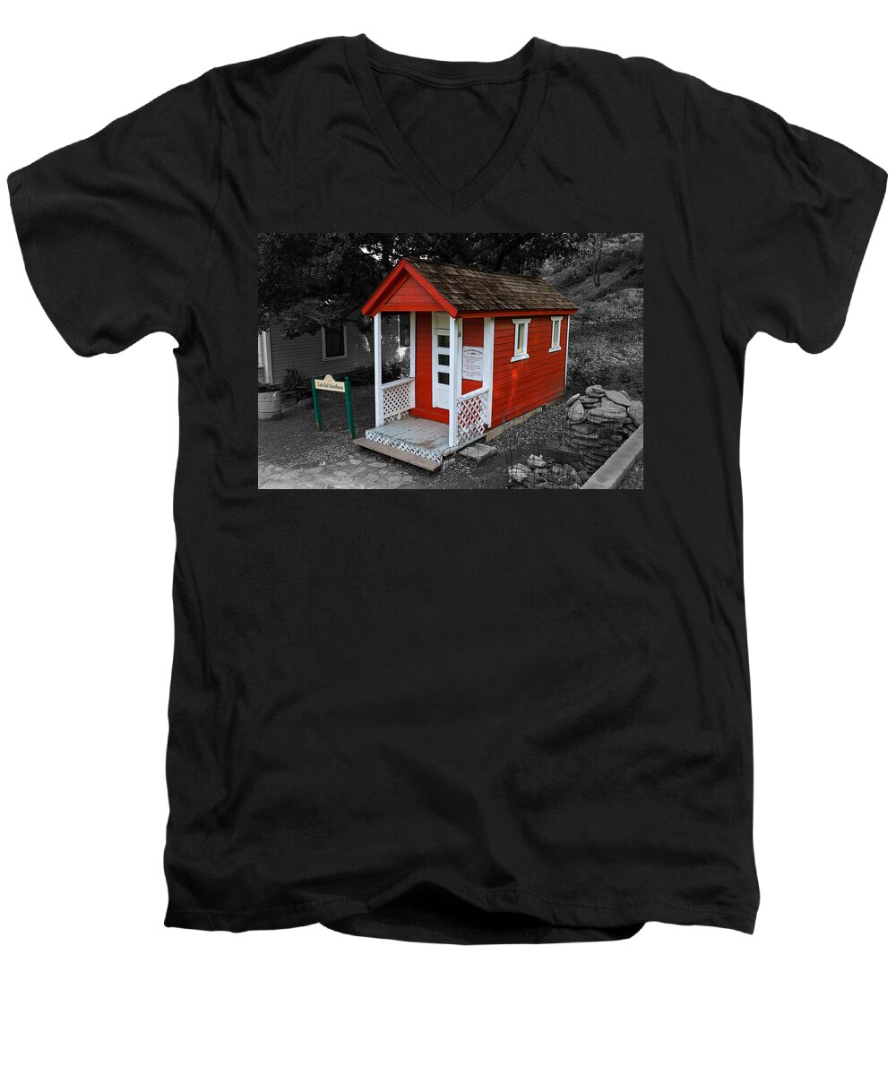 Heritage Junction & Saugus Train Station Little Men's V-Neck T-Shirt featuring the photograph Little Red School House by Richard J Cassato